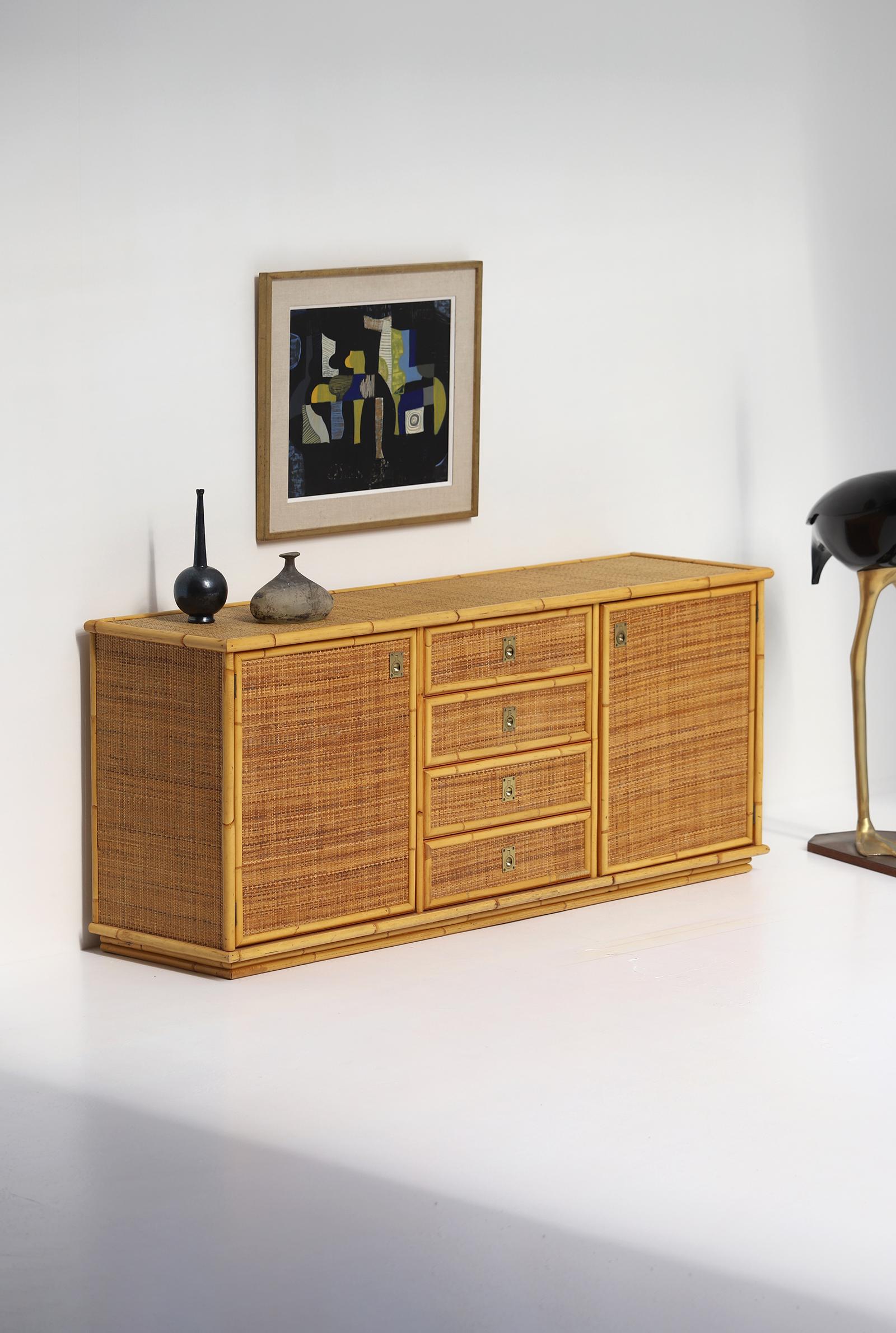 Italian Bamboo, Rattan and Wicker Sideboard by Dal Vera, Italy 1970s