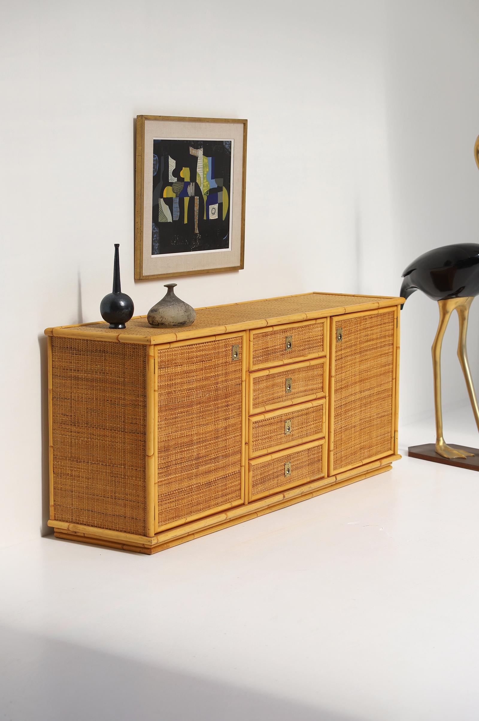 Bamboo, Rattan and Wicker Sideboard by Dal Vera, Italy 1970s In Good Condition In Antwerpen, Antwerp