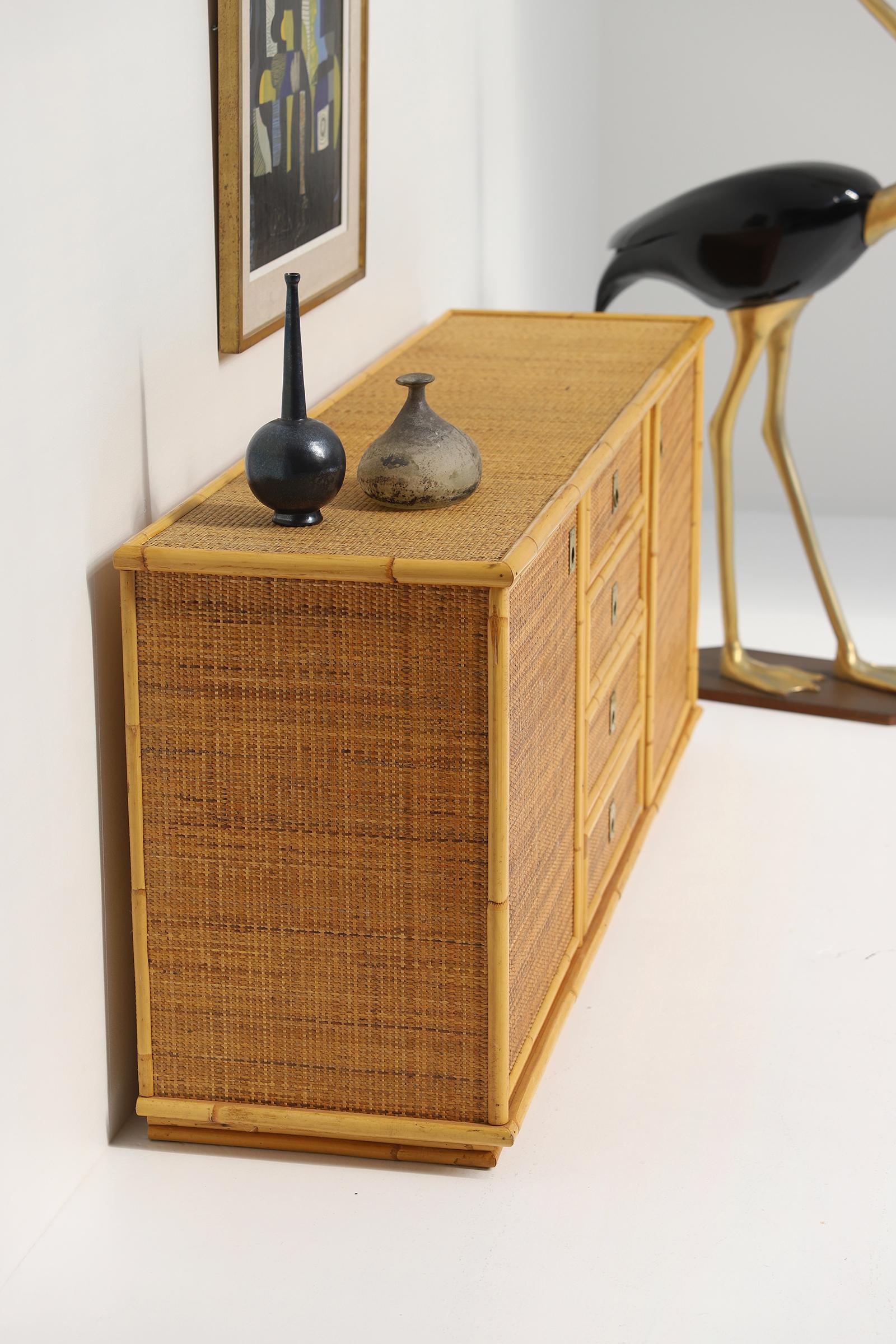 Bamboo, Rattan and Wicker Sideboard by Dal Vera, Italy 1970s 1