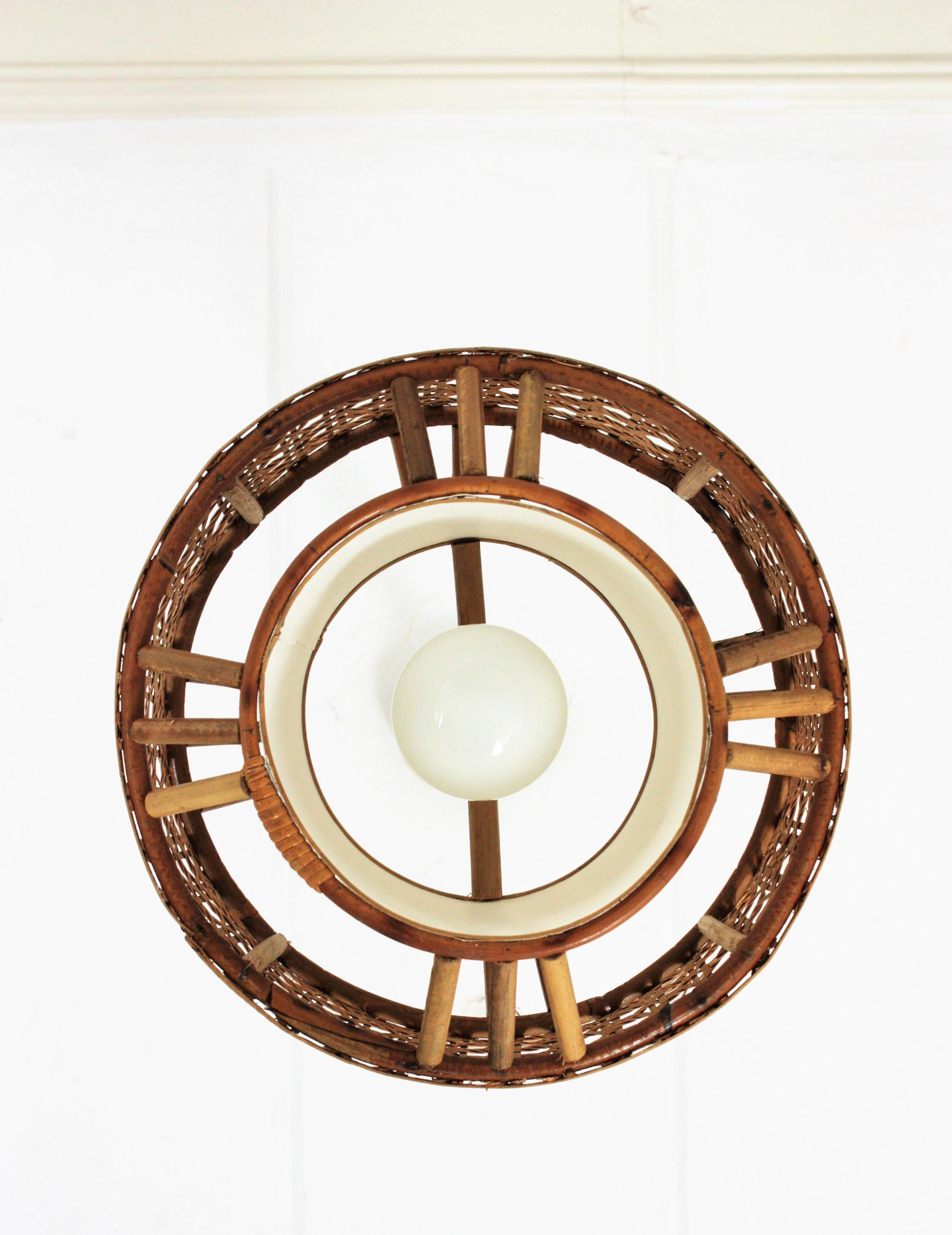 Bamboo Rattan and Wicker Weave Drum Pendant Light or Lantern  For Sale 2