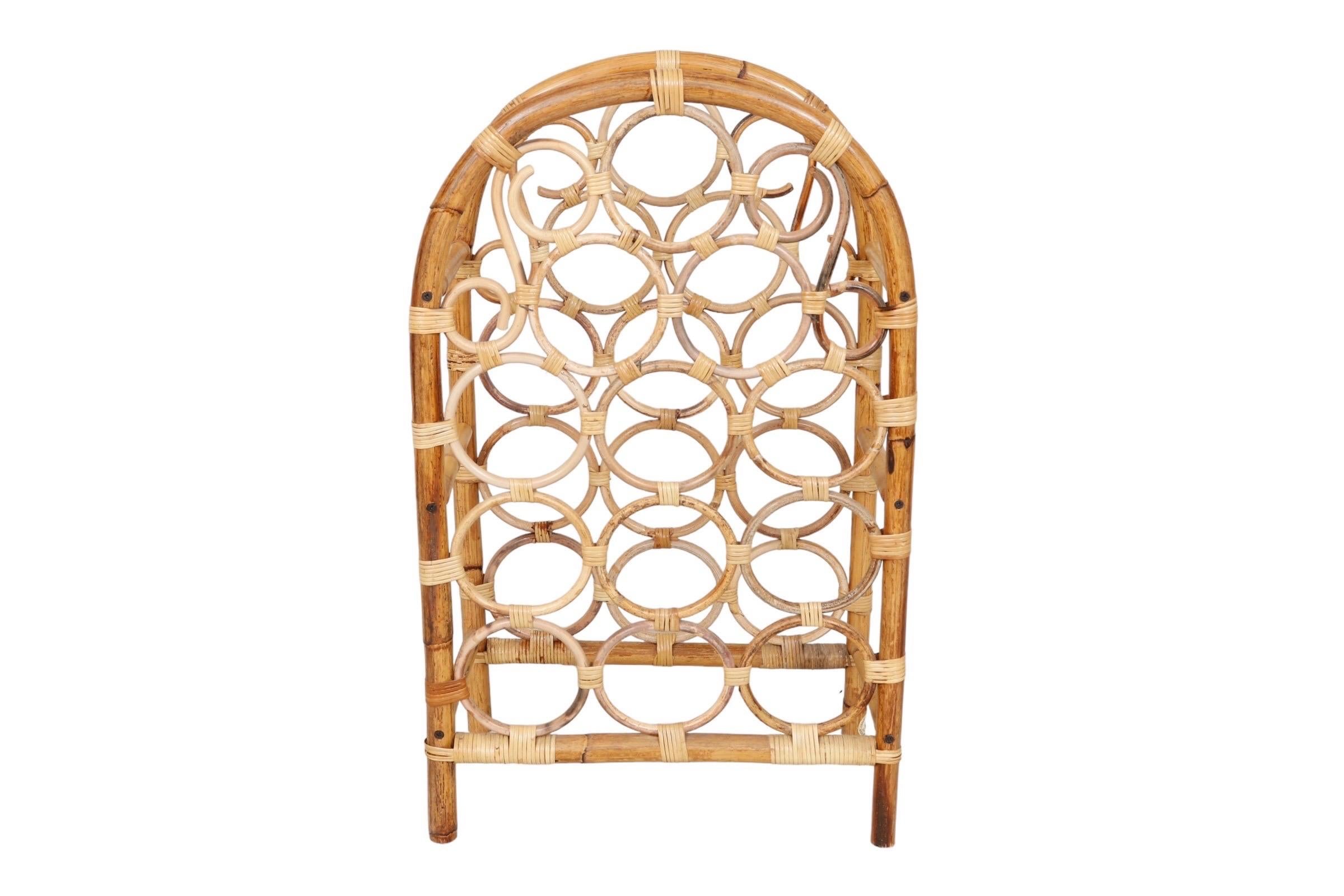 20th Century Bamboo & Rattan Arch Shaped Wine Rack For Sale