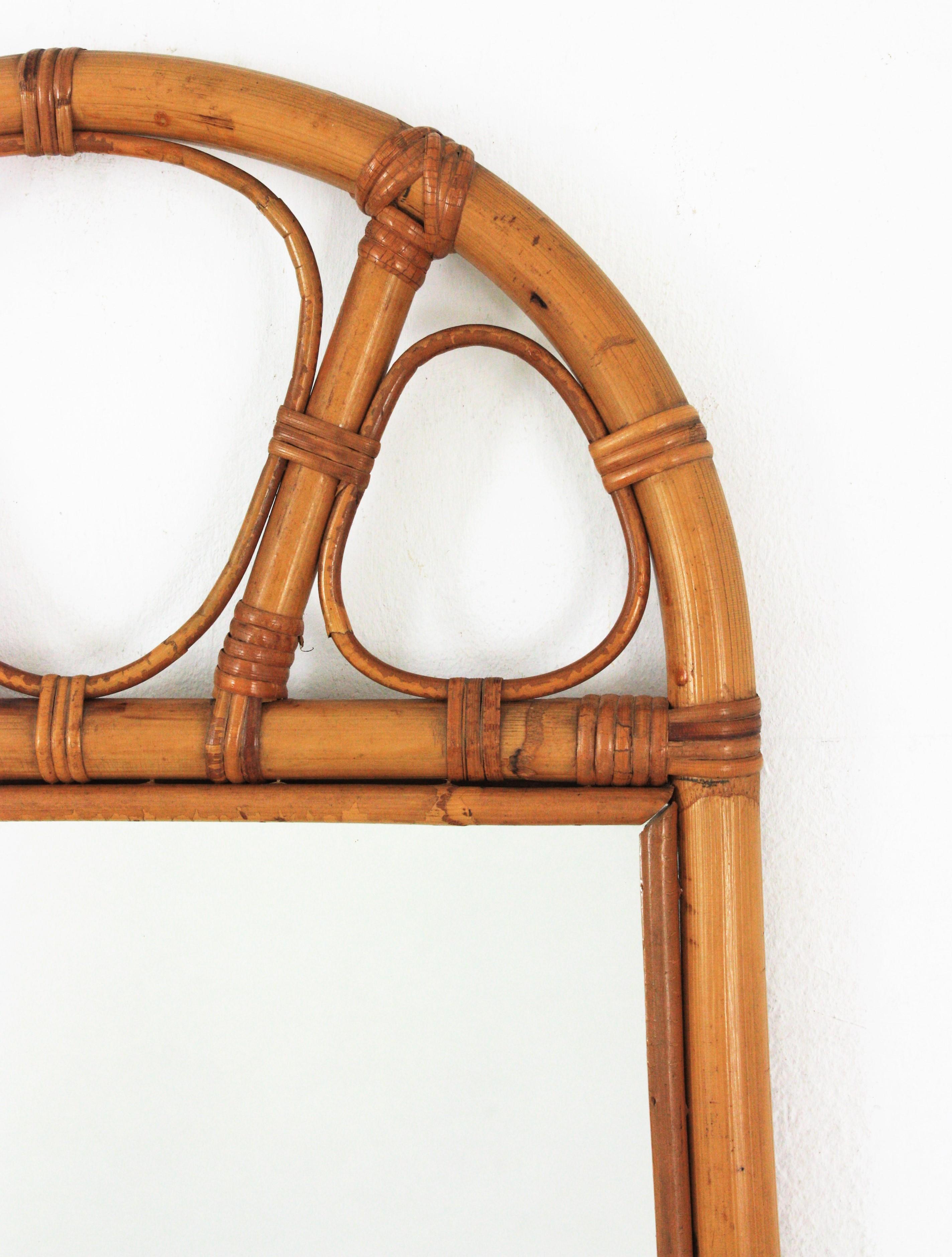 Bamboo Rattan Arched Wall Mirror, 1960s 1
