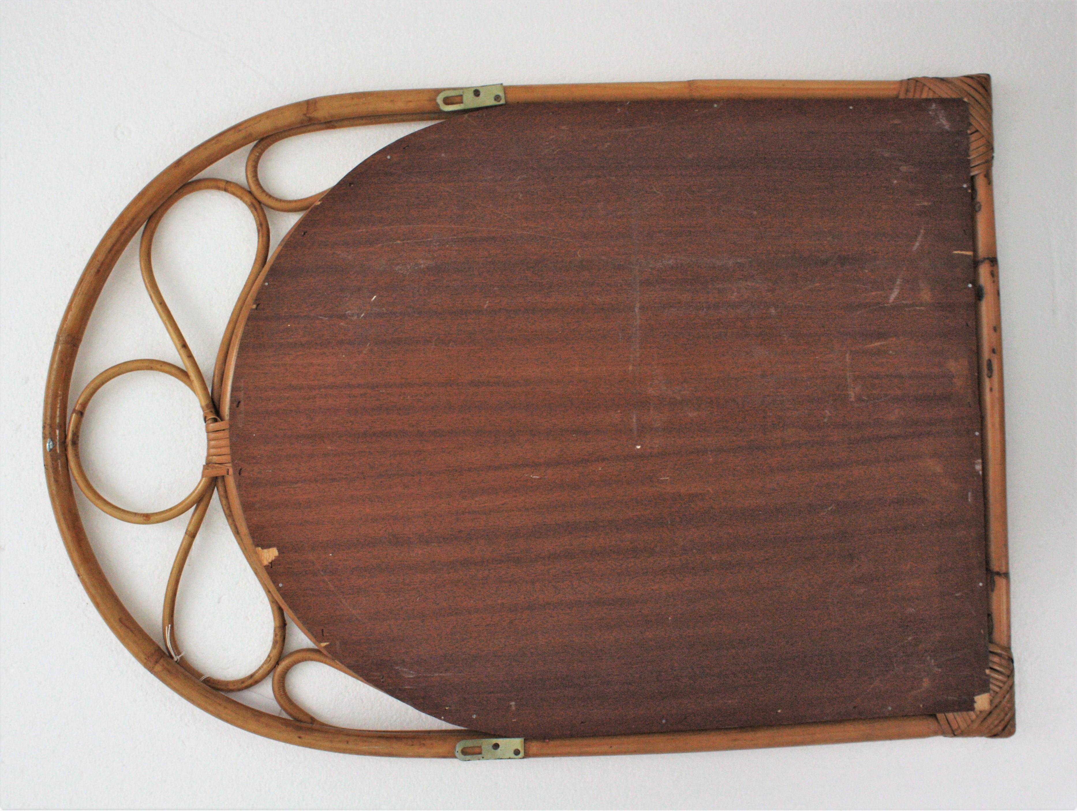 Spanish Bamboo Rattan Arched Wall Mirror, 1960s For Sale 2