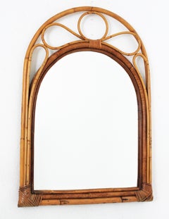 Spanish Bamboo Rattan Arched Wall Mirror, 1960s