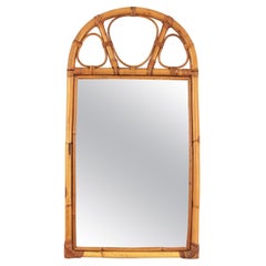 Bamboo Rattan Arched Wall Mirror, 1960s