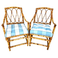 Bamboo Rattan Armchairs Dining Accent Vintage Boho a Pair