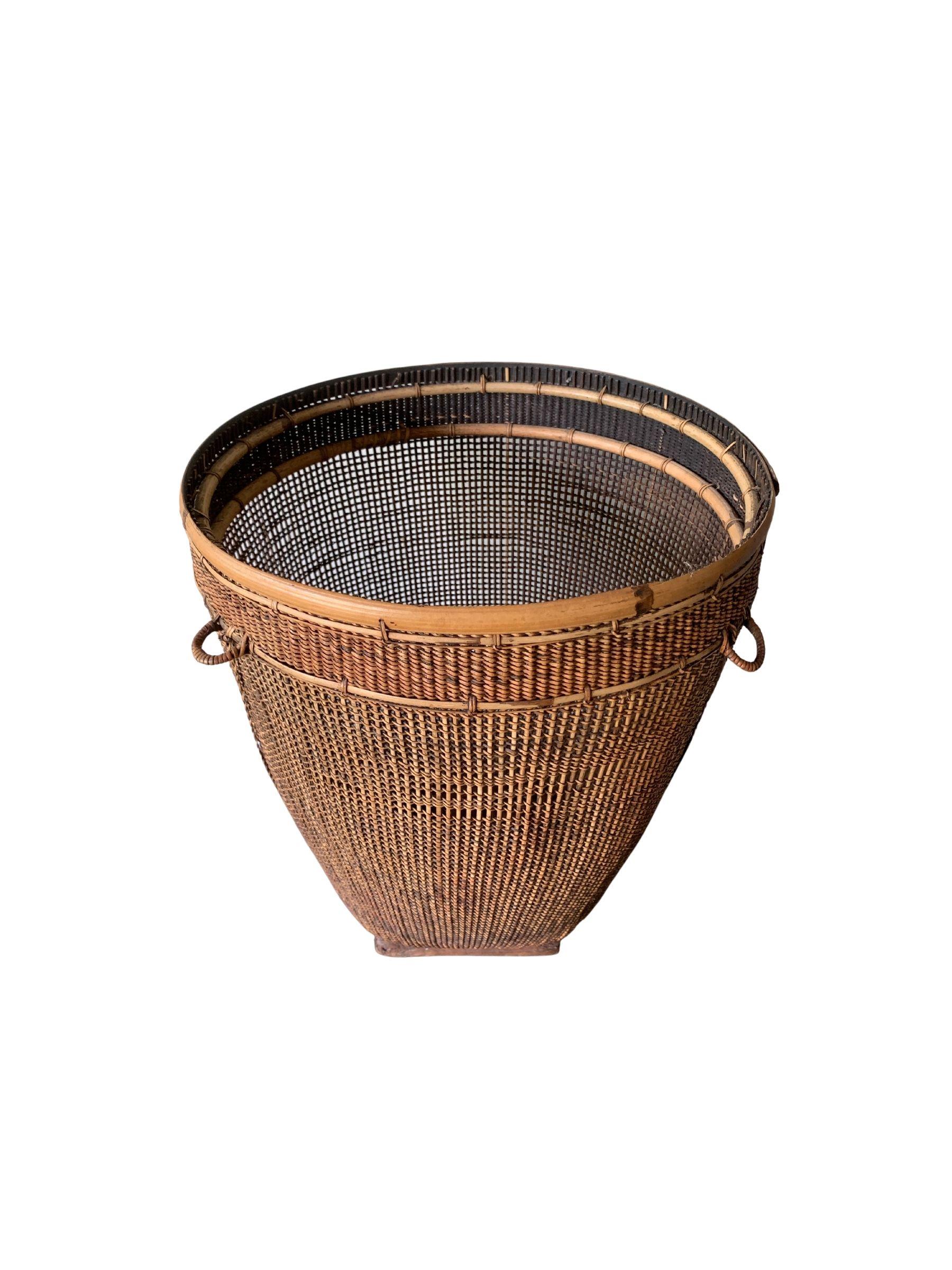 Hand-Woven Bamboo & Rattan Basket from Dayak Tribe, Hand-Crafted Borneo, Indonesia, c. 1950 For Sale