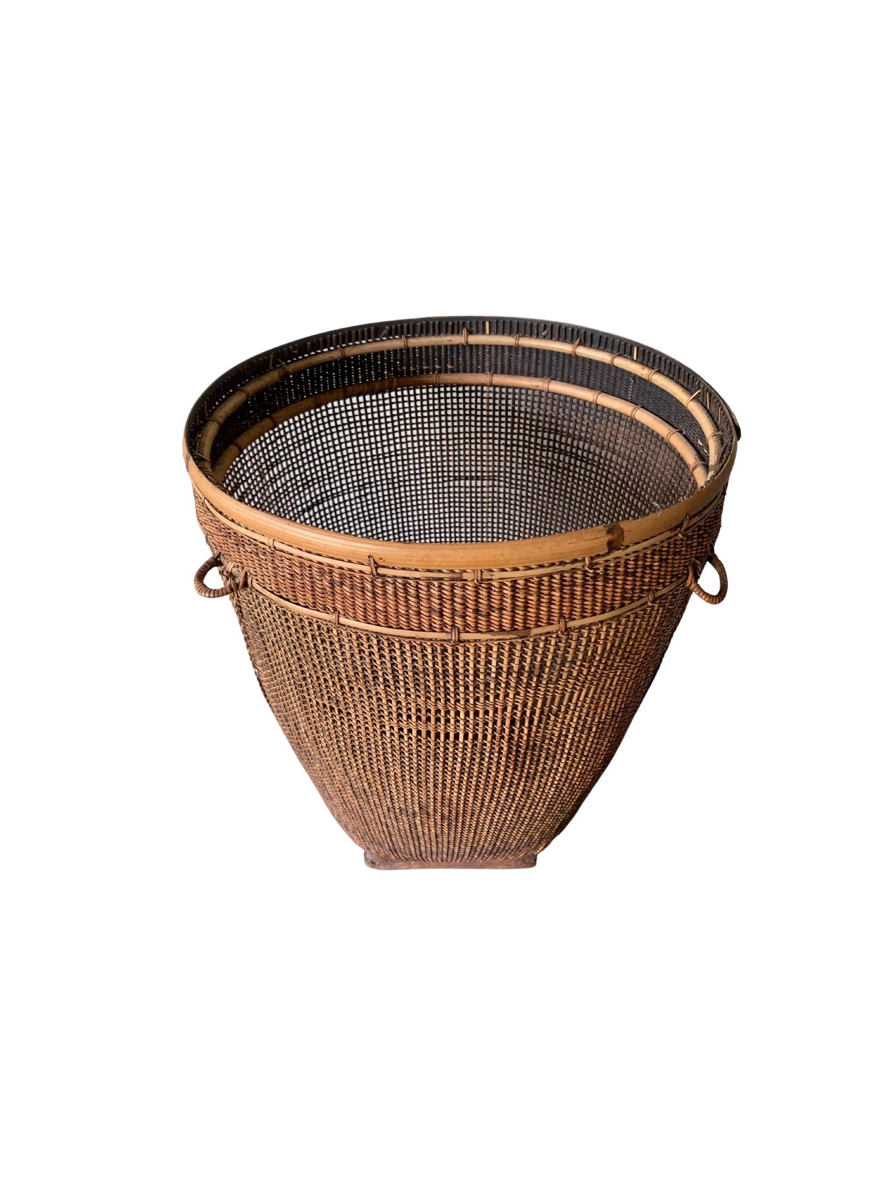 20th Century Bamboo & Rattan Basket from Dayak Tribe, Hand-Crafted Borneo, Indonesia, c. 1950 For Sale