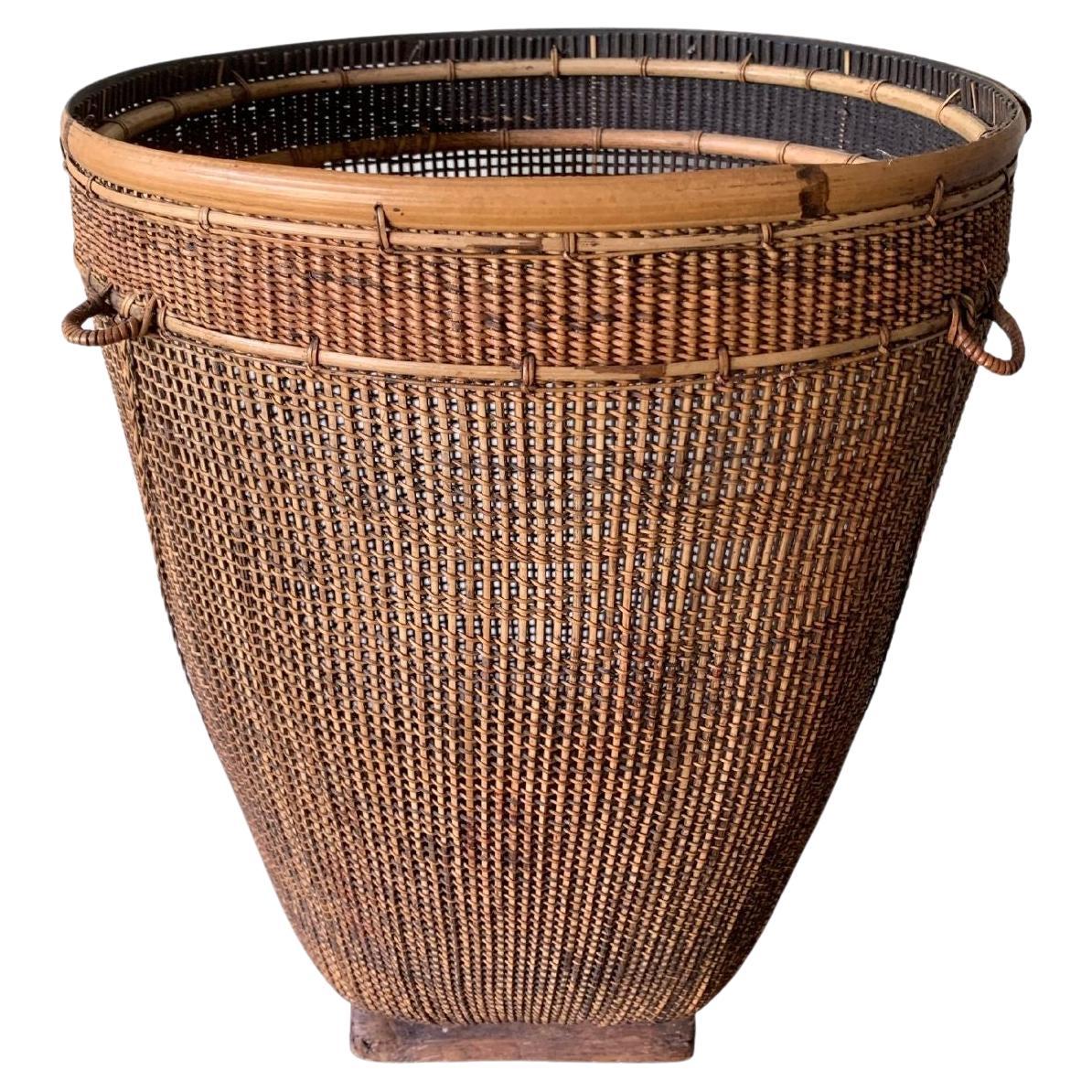 Bamboo & Rattan Basket from Dayak Tribe, Hand-Crafted Borneo, Indonesia, c. 1950