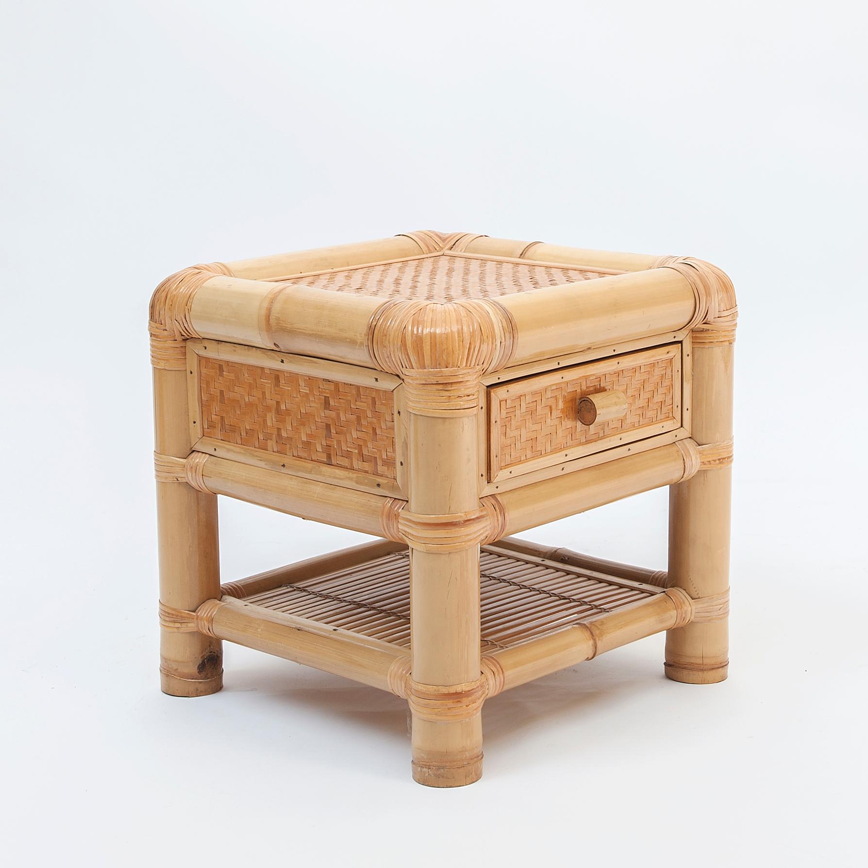Mid-Century Modern Bamboo and Rattan Bed Sideboard, 1980s