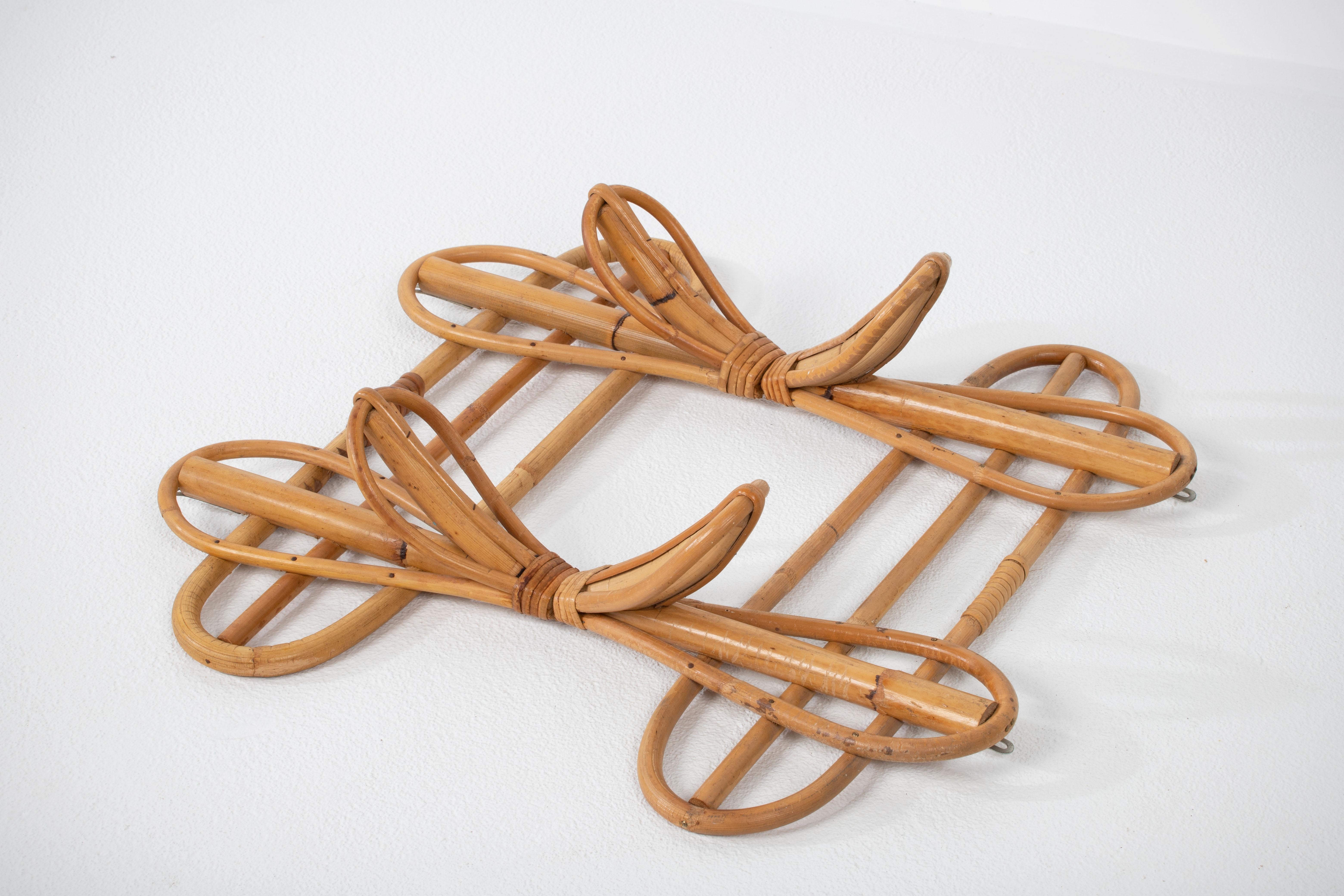 Bamboo Rattan Bohemian French Riviera Coat Hanger Rack Stand, A pair,  1960s For Sale 3