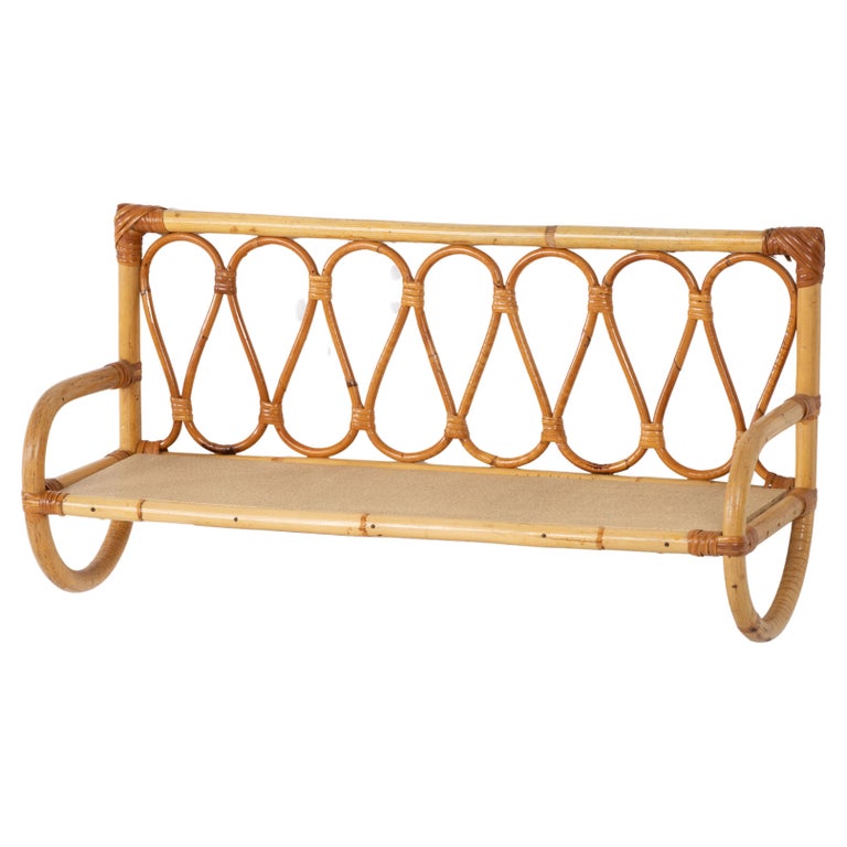 Bamboo Rattan Bohemian French Riviera Coat Hanger Rack Stand, Pair