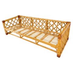 Bamboo Rattan Box Shape Frame Mid-Century Modern Sofa