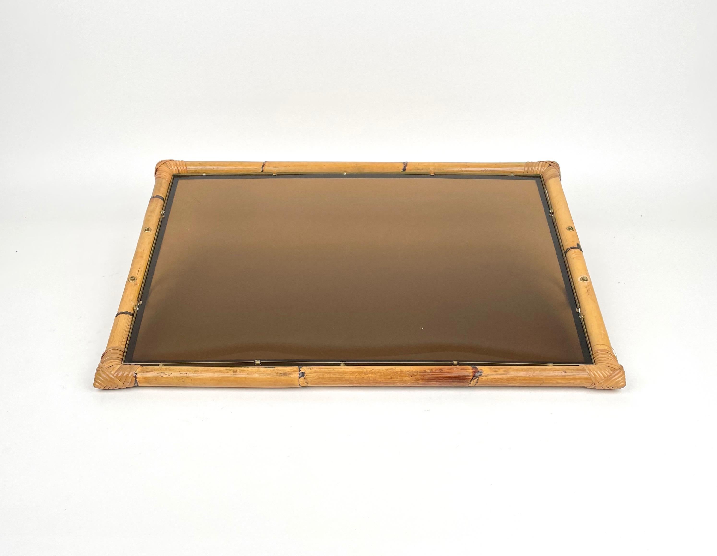Bamboo Rattan Brass and Lucite Serving Tray, Italy, 1970s 4