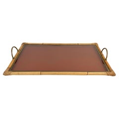 Bamboo Rattan Brass and Lucite Serving Tray, Italy, 1970s