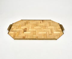 Bamboo Rattan & Brass Serving Tray, Italy, 1970s
