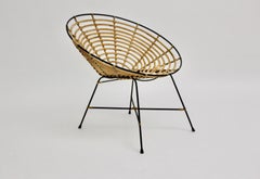 Bamboo Rattan Brown Vintage Mid-Century Modern Lounge Chair, Italy, 1960s
