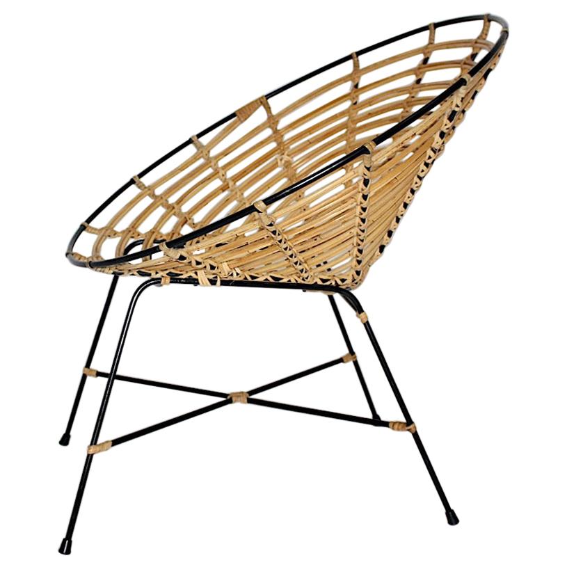 Bamboo Rattan Brown Vintage Mid-Century Modern Lounge Chair, Italy, 1960s