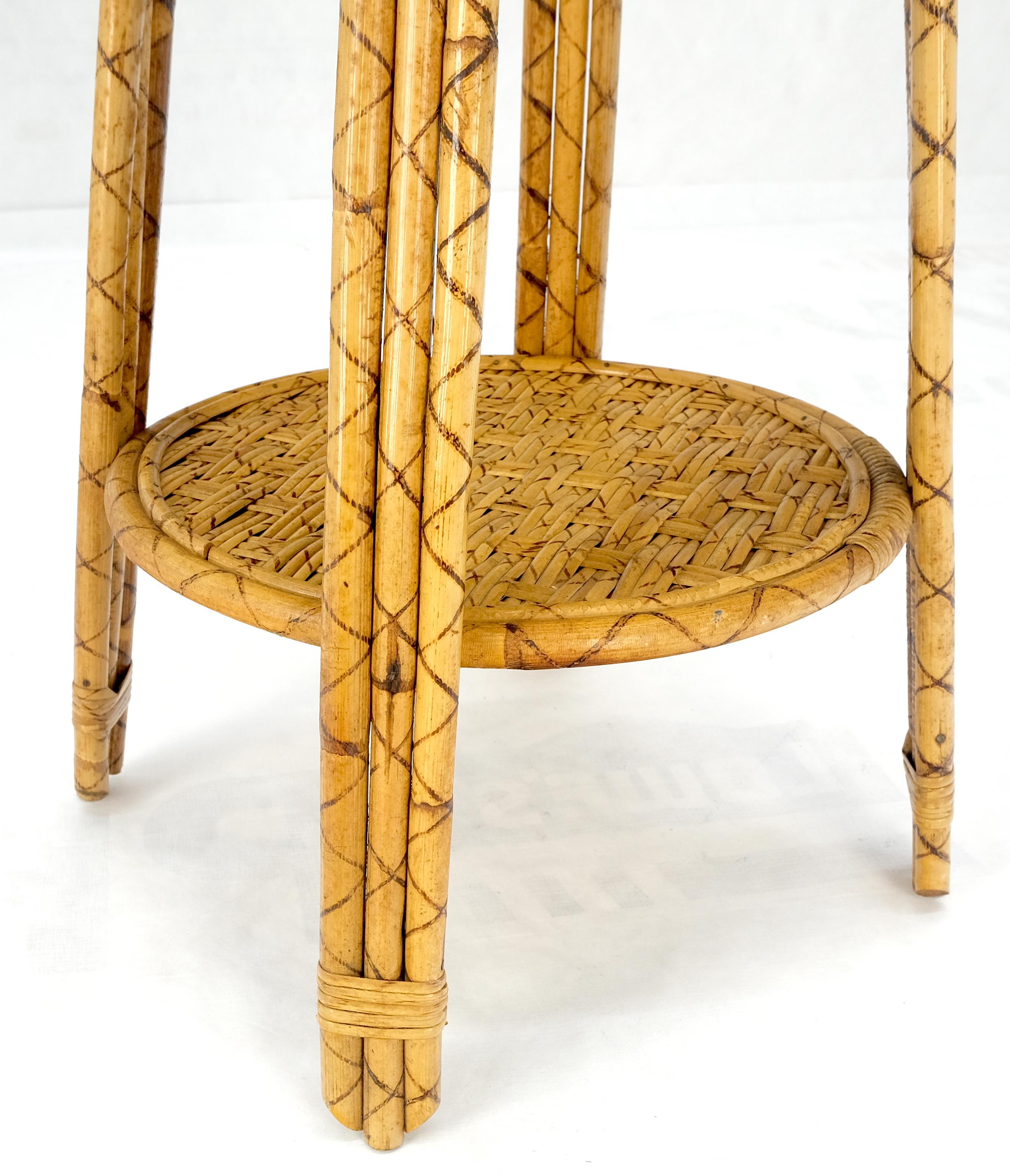 Mid-Century Modern Bamboo Rattan c1970s 4 Legged Two Tier Round Side Table Floor Lamp MINT! For Sale