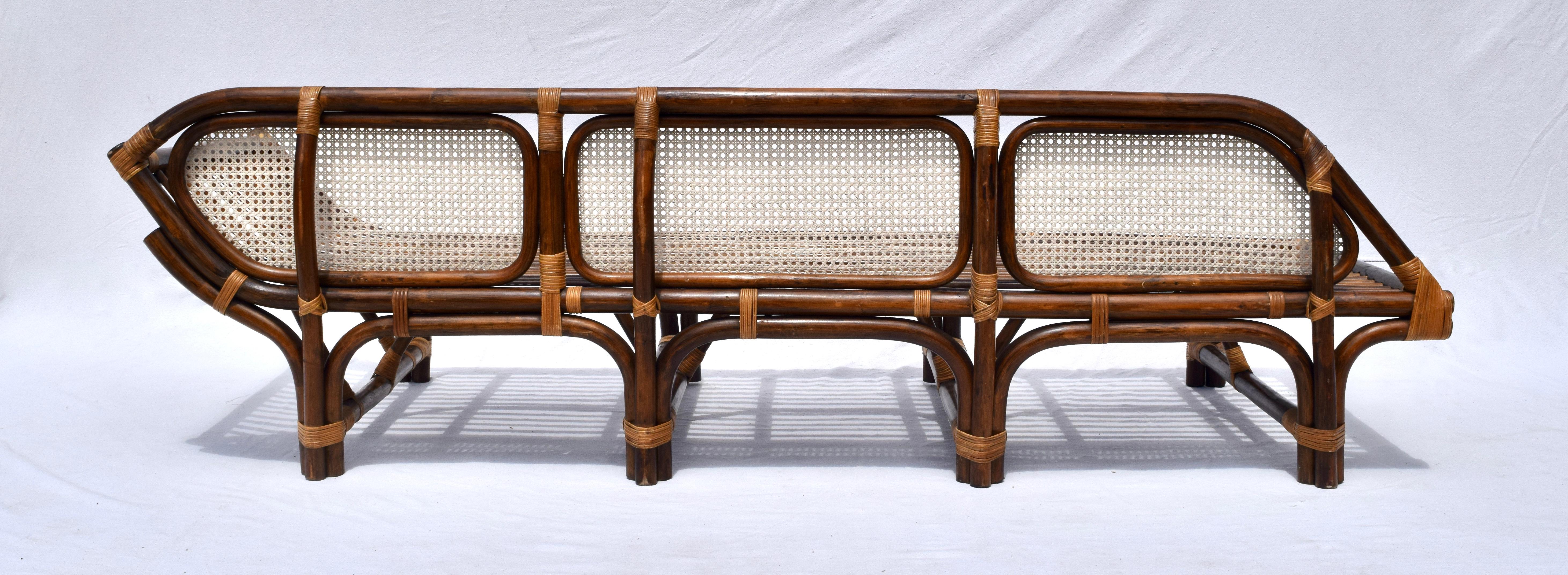 1980's, Bamboo Rattan Caned Daybed Chaise Lounge 3
