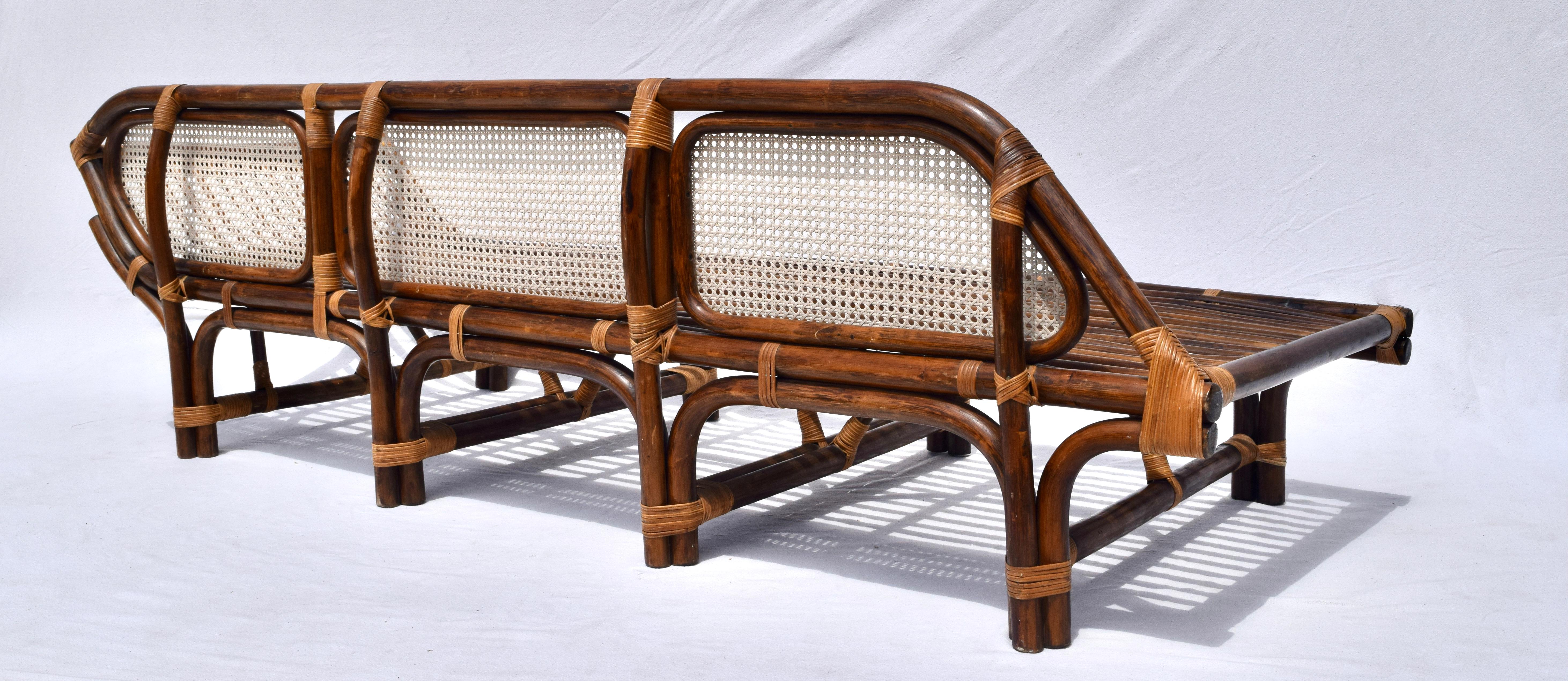 1980's, Bamboo Rattan Caned Daybed Chaise Lounge 4