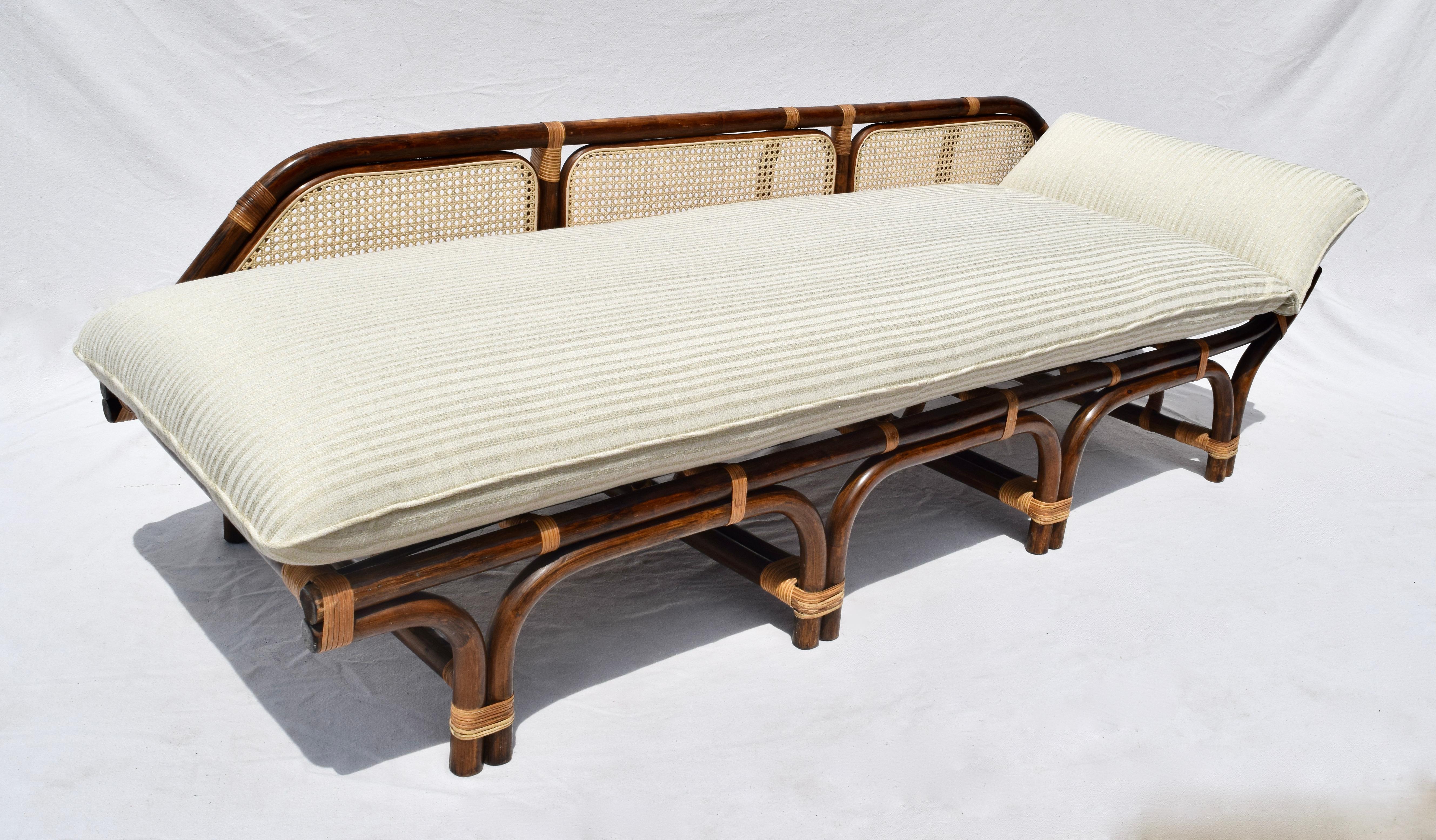 Late 20th Century 1980's, Bamboo Rattan Caned Daybed Chaise Lounge