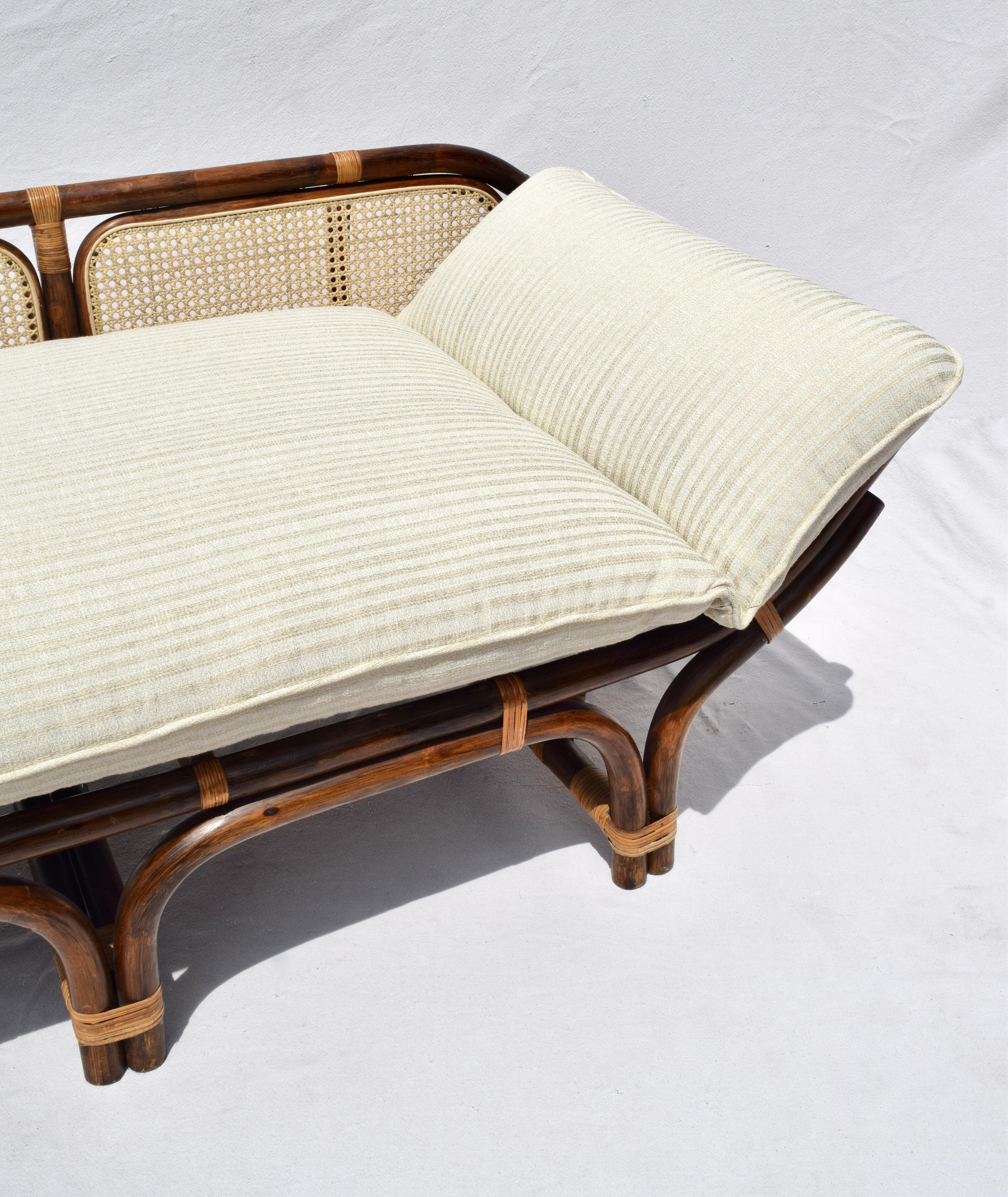 1980's, Bamboo Rattan Caned Daybed Chaise Lounge 1