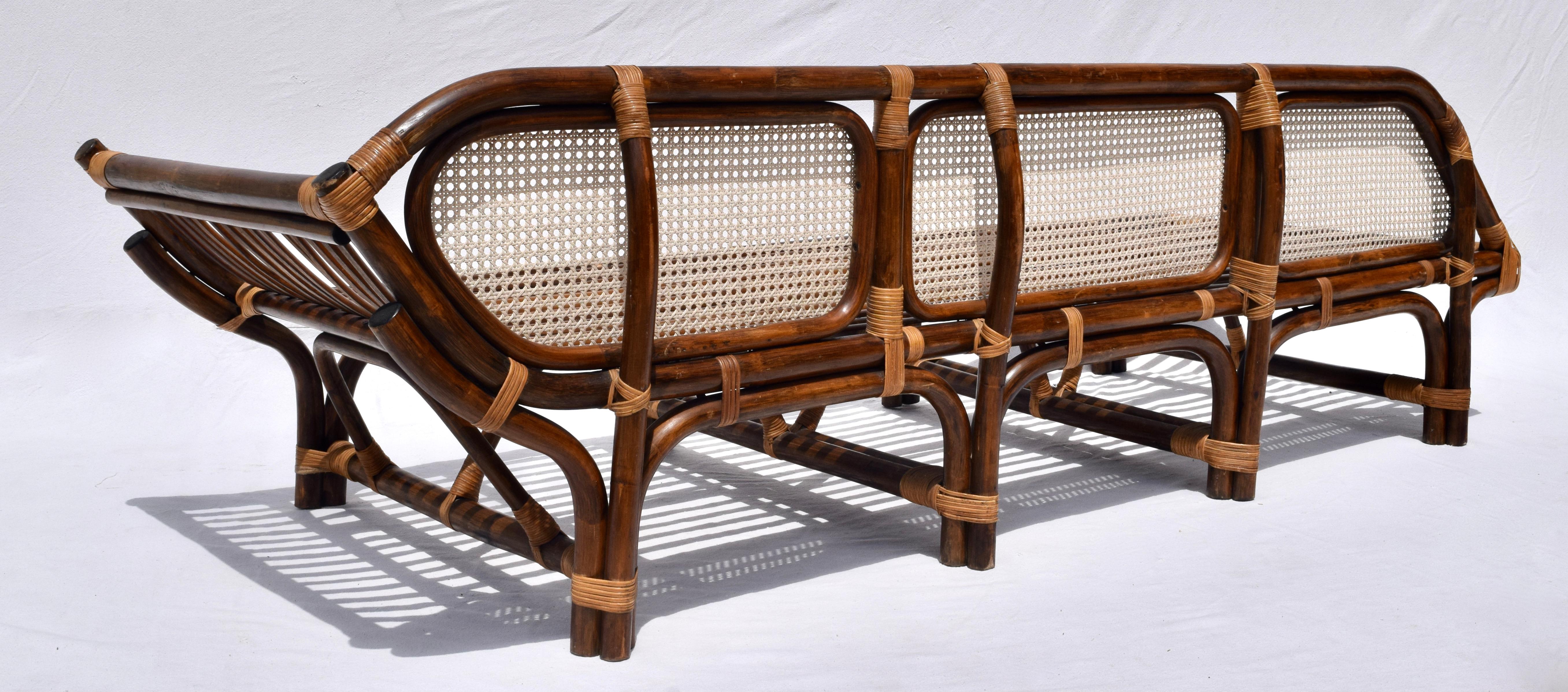 1980's, Bamboo Rattan Caned Daybed Chaise Lounge 2