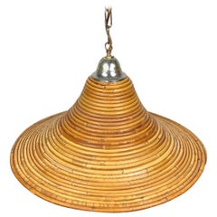 Bamboo Rattan Chandelier Pendant Light, Italy, 1960s