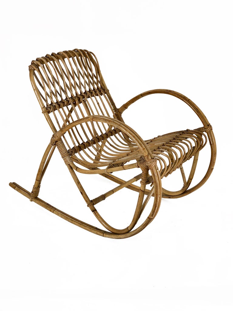 Bamboo Rattan Rocking Chair : Vintage mid century rattan rocking chair
