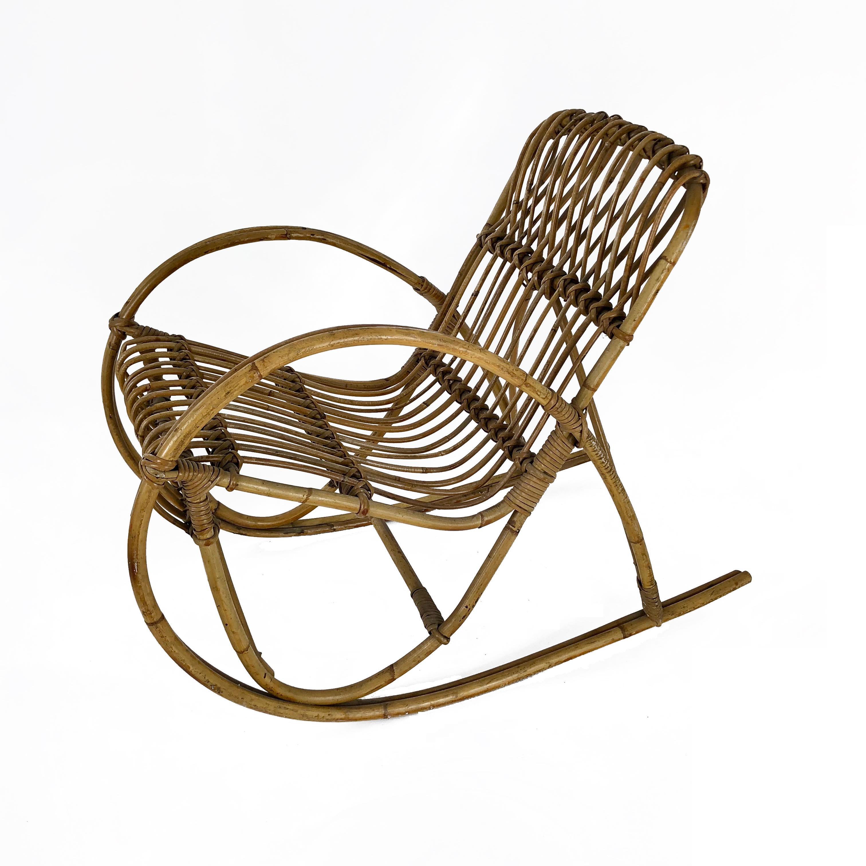 Bamboo Rattan Children Cane Rocking Chair 1950s For Sale At 1stdibs