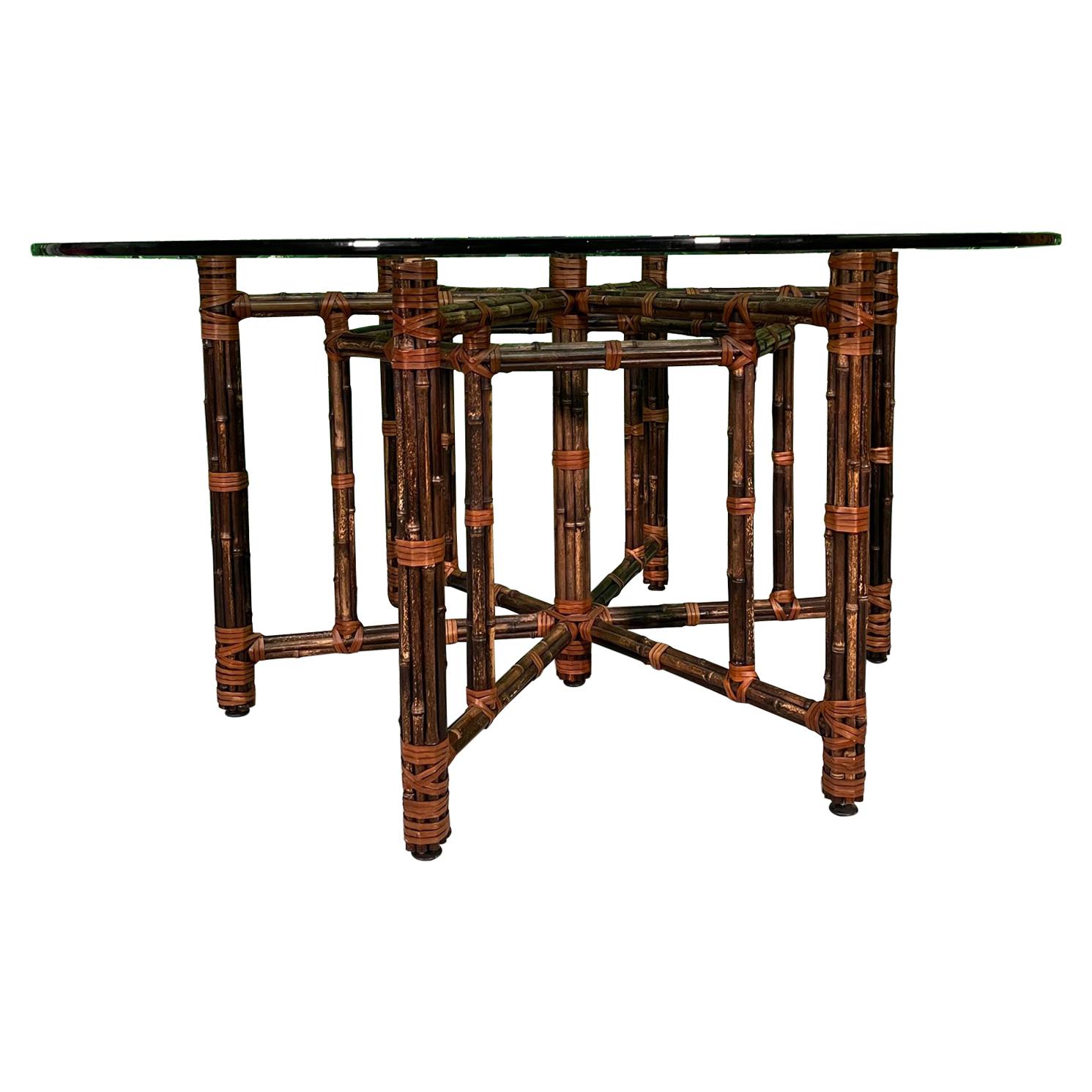 Bamboo Rattan Circular Dining Table by McGuire