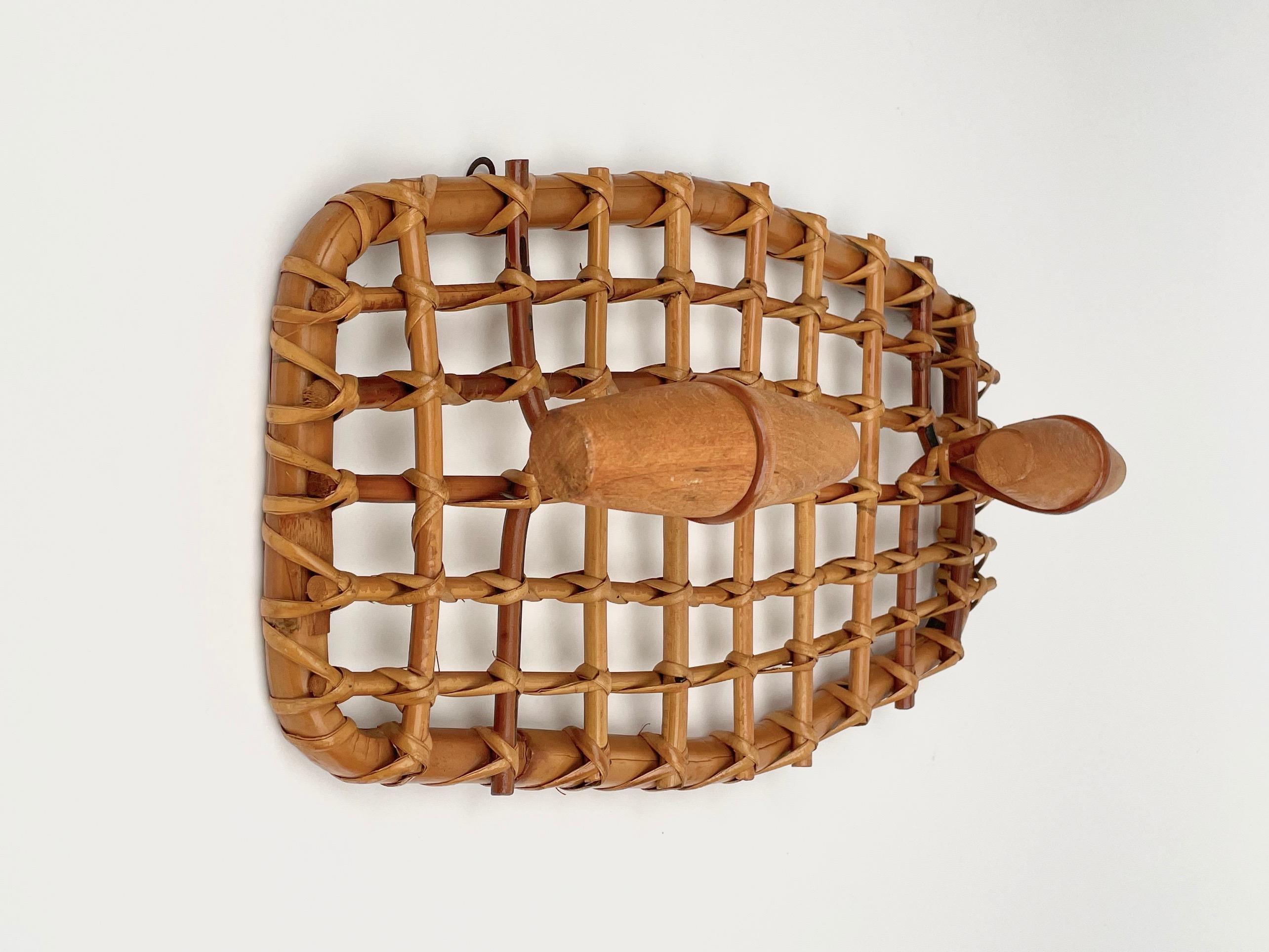 Mid-20th Century Bamboo & Rattan Coat Rack Hanger Attributed to Olaf von Bohr, Italy, 1950s For Sale