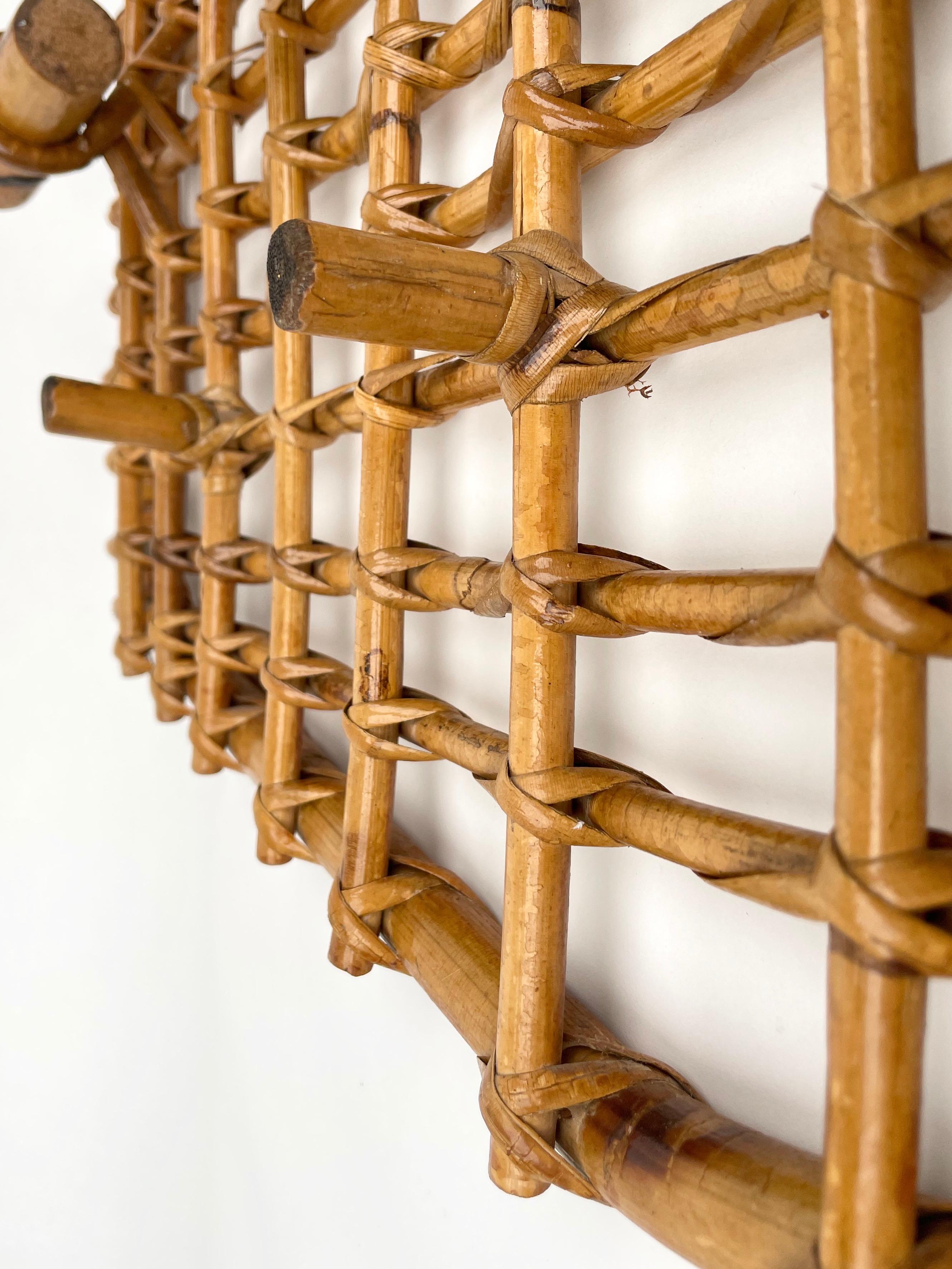 Bamboo & Rattan Coat Rack Hanger Attributed to Olaf von Bohr, Italy, 1950s For Sale 1