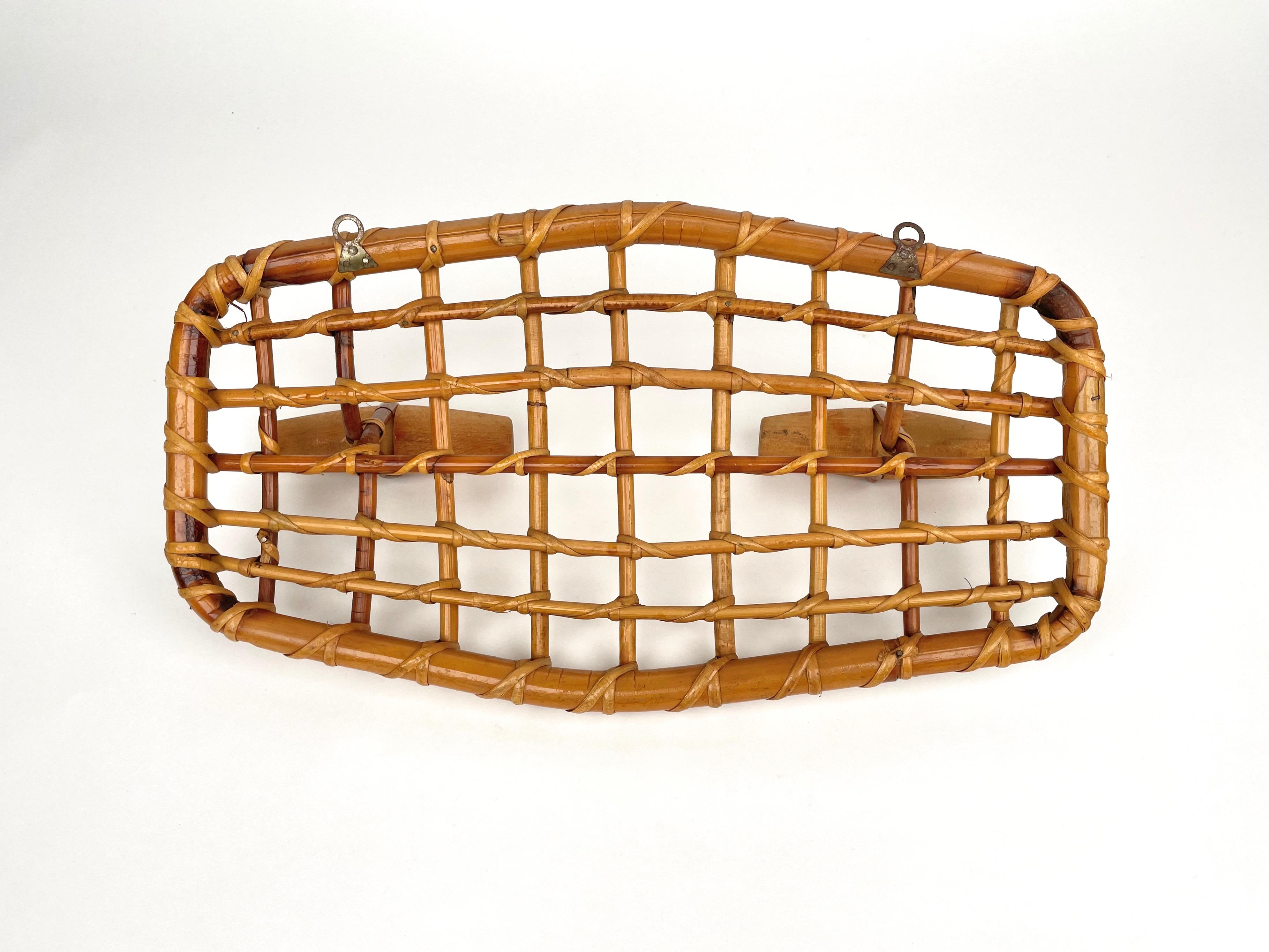Bamboo & Rattan Coat Rack Hanger Attributed to Olaf von Bohr, Italy, 1950s For Sale 2
