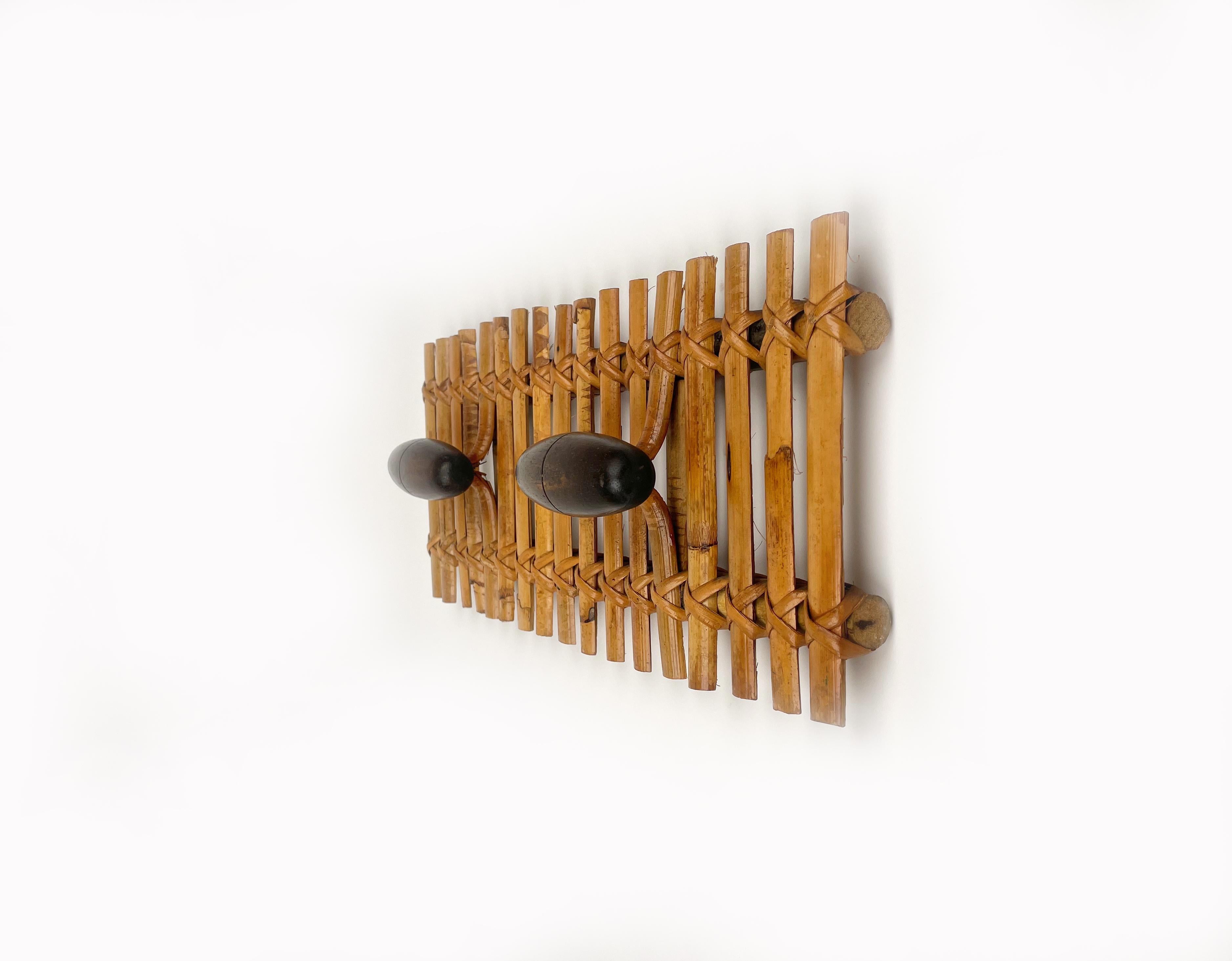 Bamboo & Rattan Coat Rack Hanger Attributed to Olaf von Bohr, Italy 1960s For Sale 1