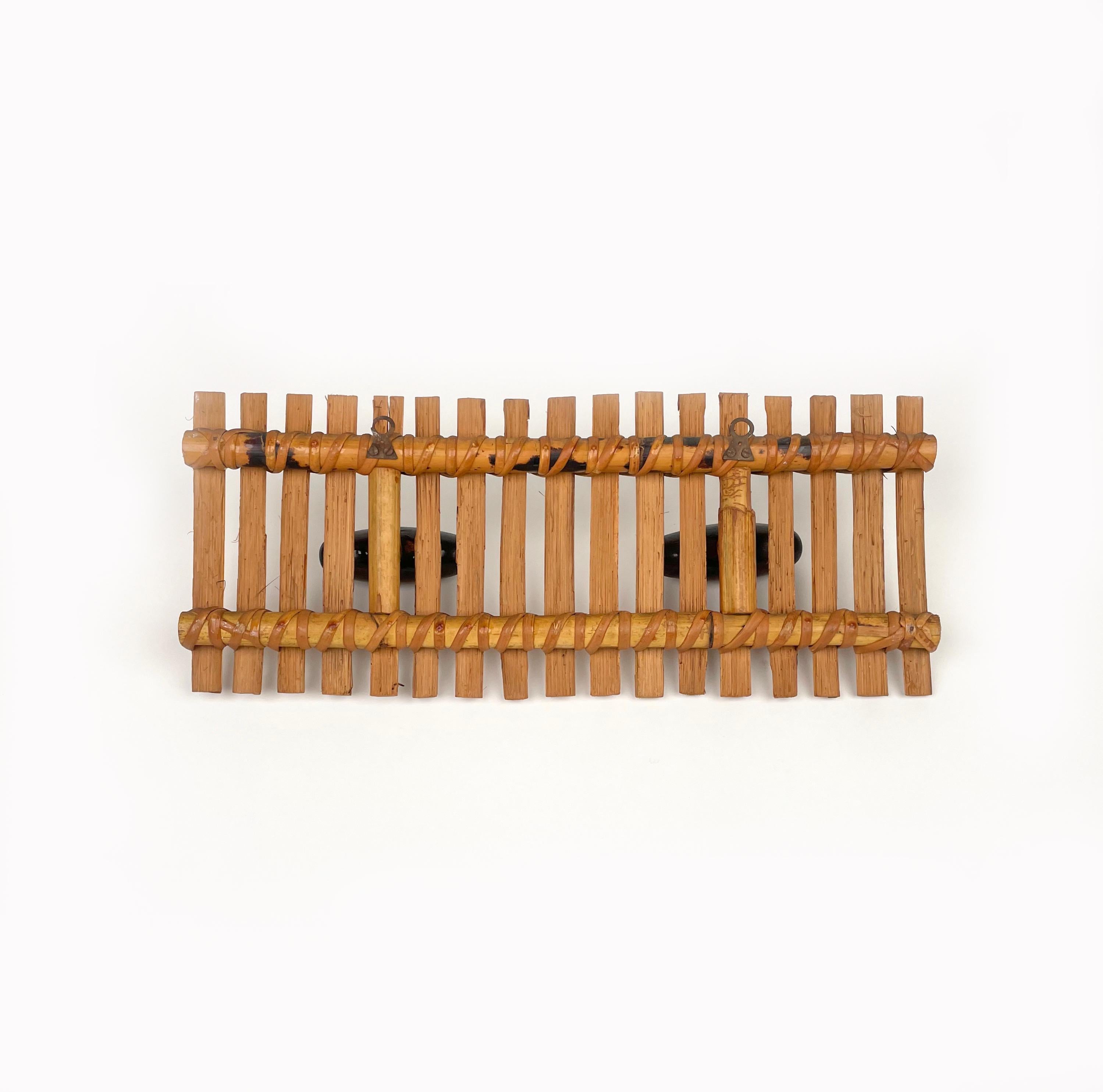 Bamboo & Rattan Coat Rack Hanger Attributed to Olaf von Bohr, Italy 1960s For Sale 3