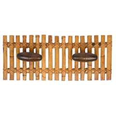 Bamboo & Rattan Coat Rack Hanger Attributed to Olaf von Bohr, Italy 1960s