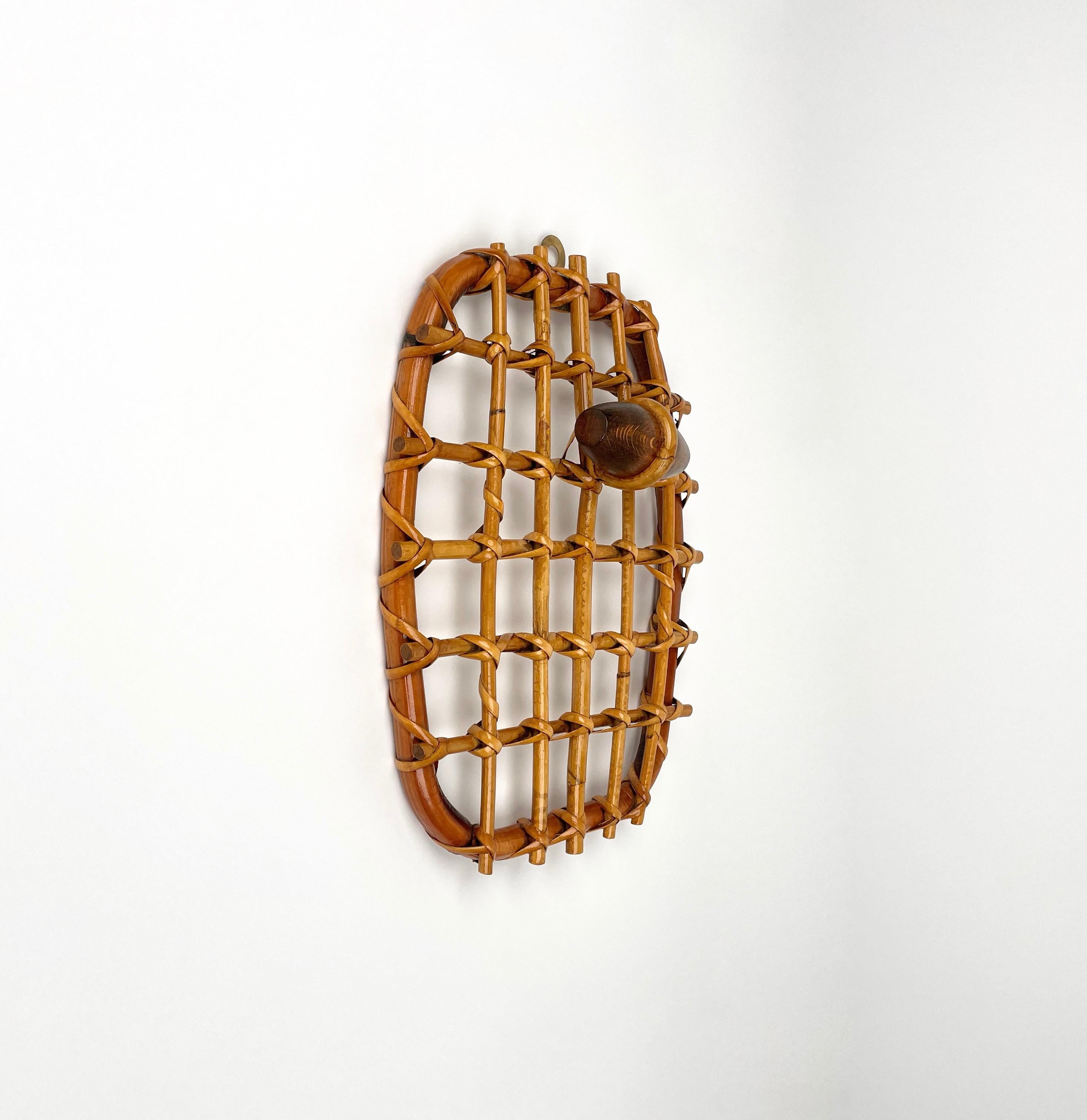 Italian Bamboo & Rattan Coat Rack Stand by Olaf von Bohr, Italy 1950s For Sale