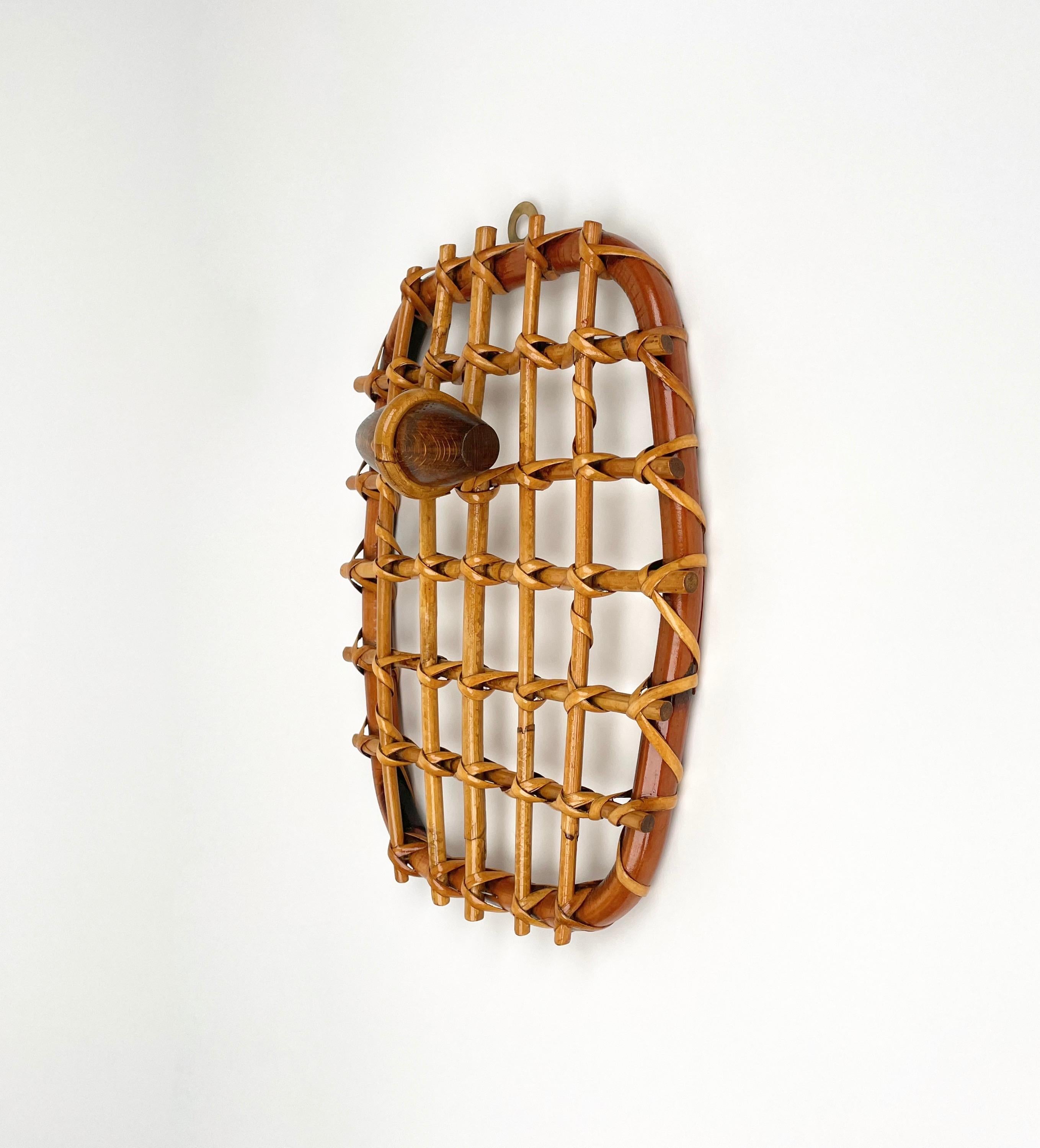 Bamboo & Rattan Coat Rack Stand by Olaf von Bohr, Italy 1950s In Good Condition For Sale In Rome, IT
