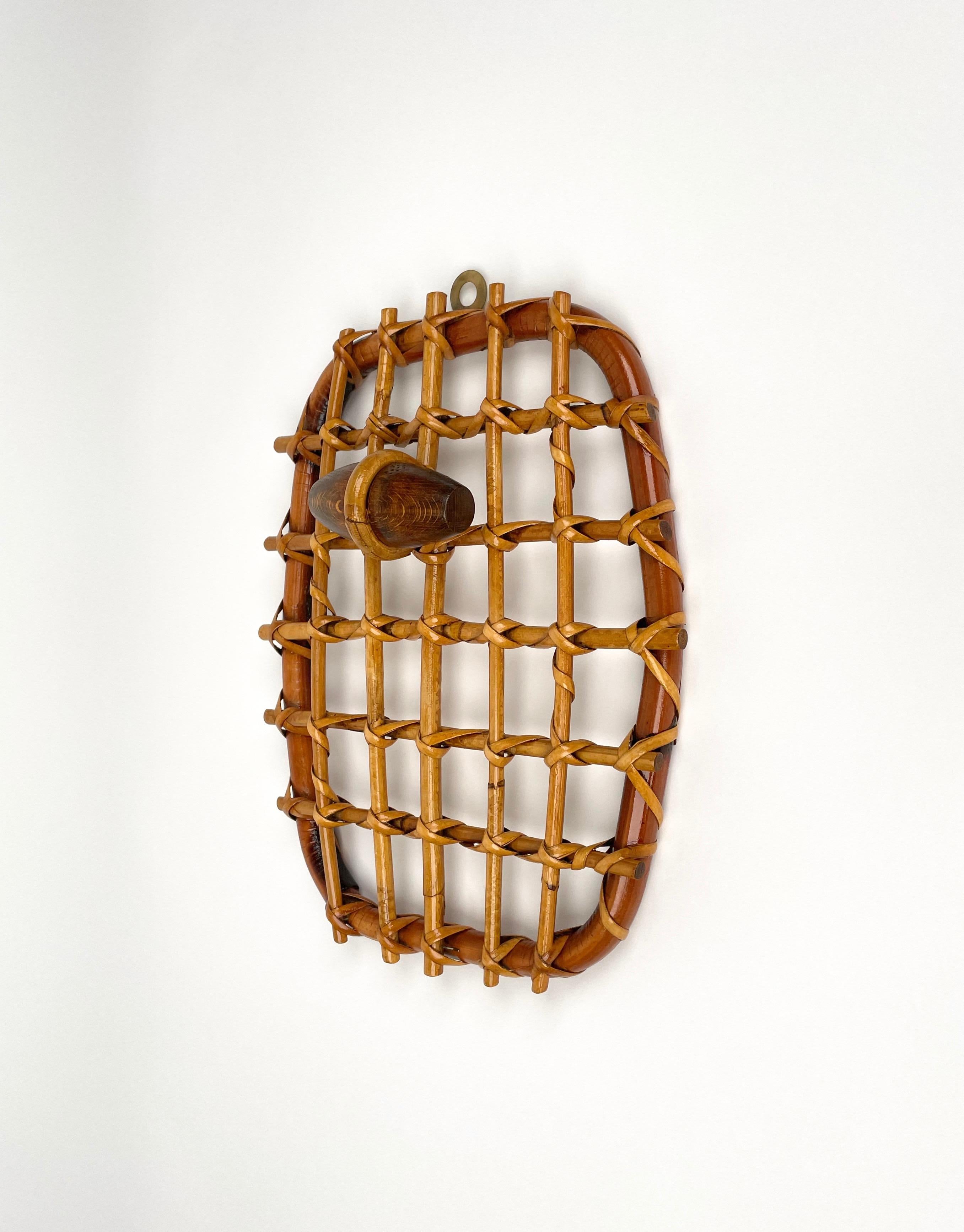Mid-20th Century Bamboo & Rattan Coat Rack Stand by Olaf von Bohr, Italy 1950s For Sale