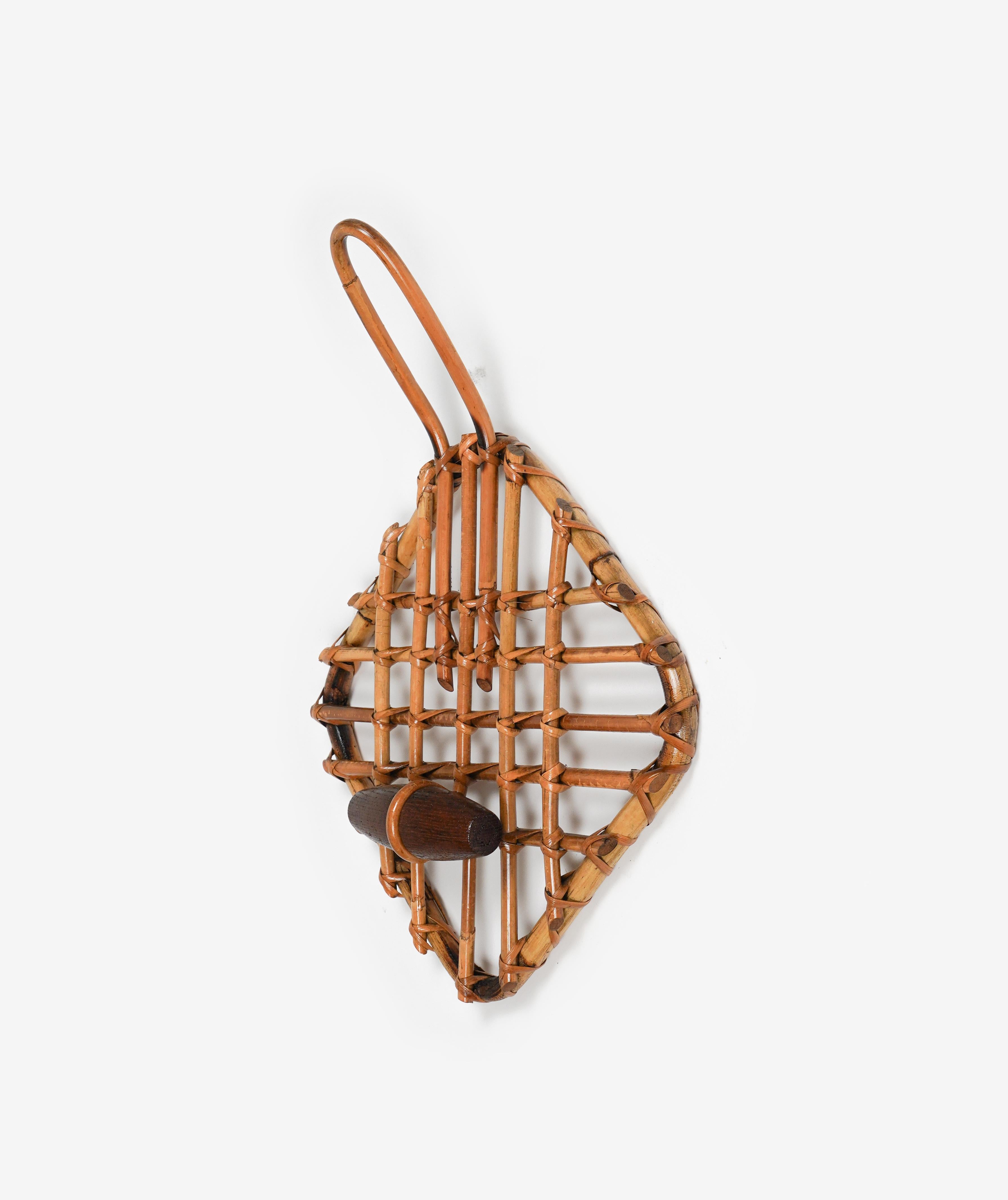 Mid-Century Modern Bamboo & Rattan Coat Rack Stand by Olaf von Bohr, Italy 1960s For Sale