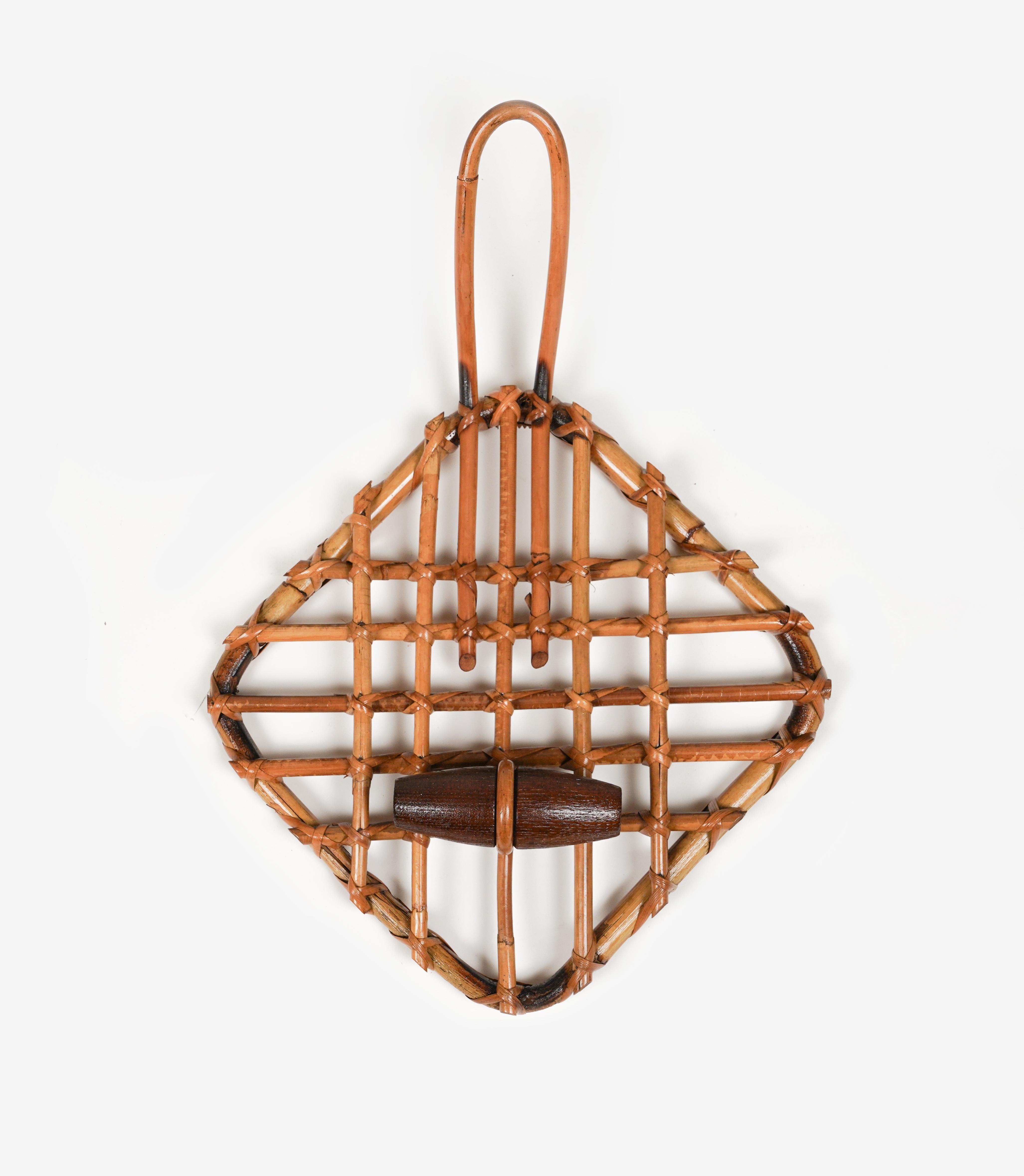 Bamboo & Rattan Coat Rack Stand by Olaf von Bohr, Italy 1960s In Good Condition For Sale In Rome, IT