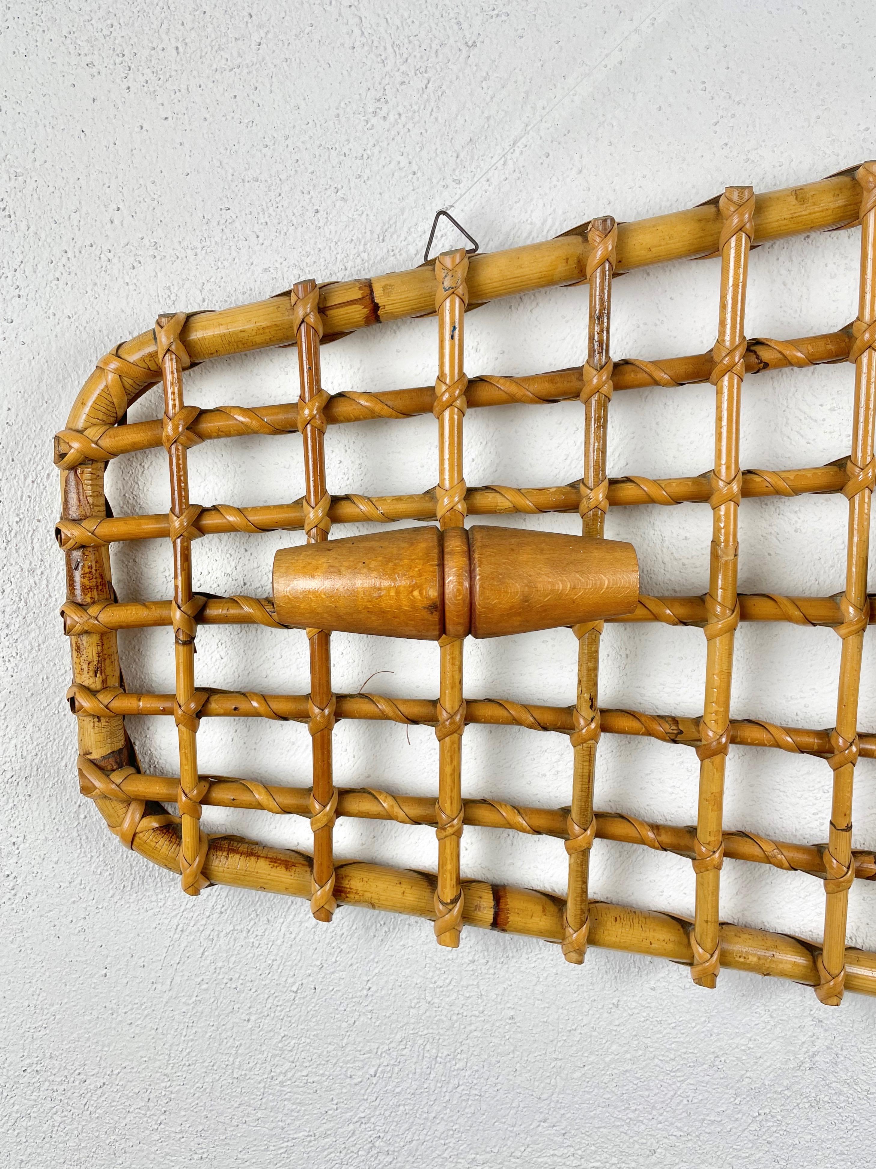 Mid-20th Century Bamboo Rattan Coat Rack Stand, Italy, 1960s