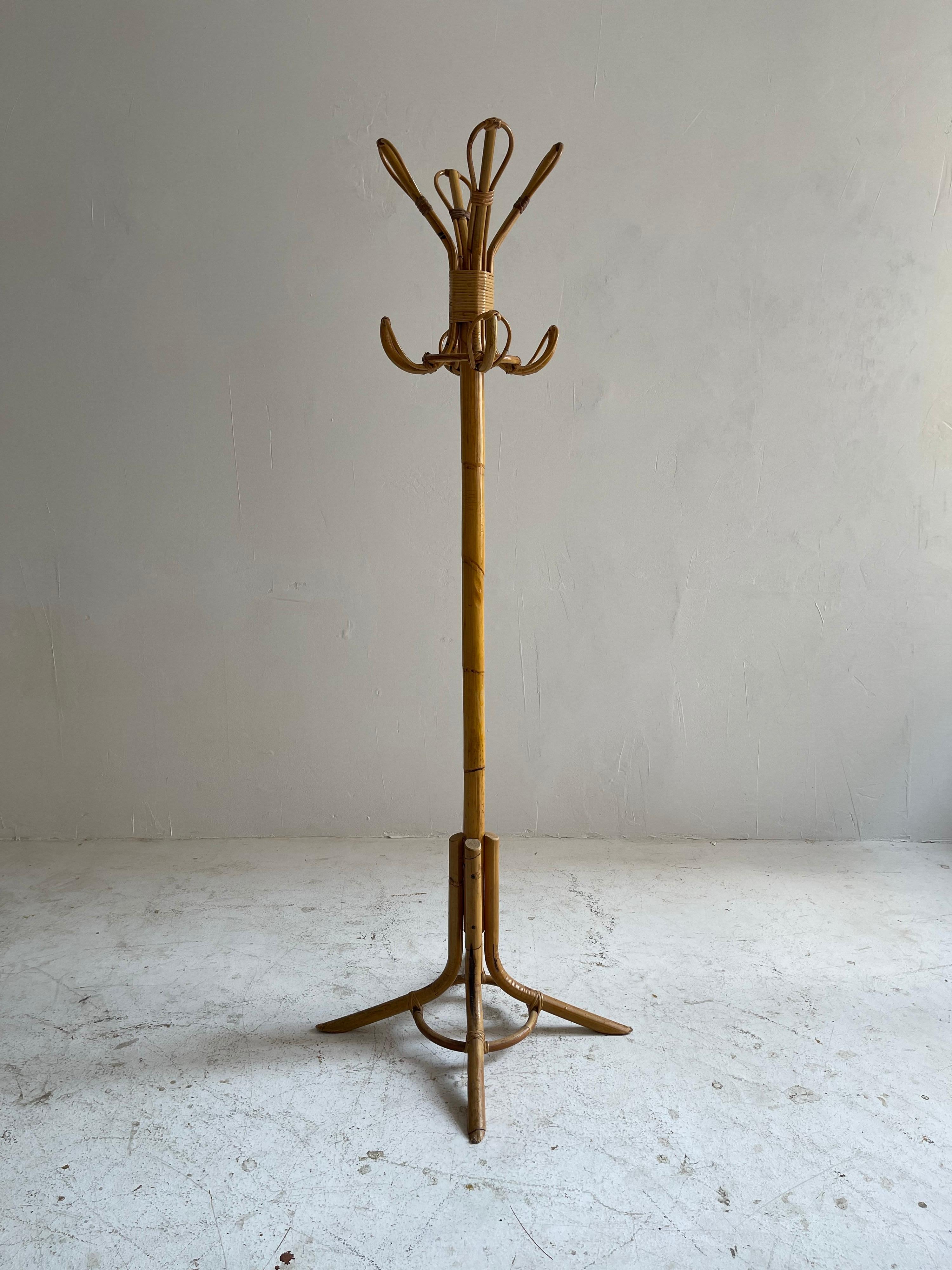Late 20th Century Bamboo Rattan Coat Stand, Italy, 1970 For Sale