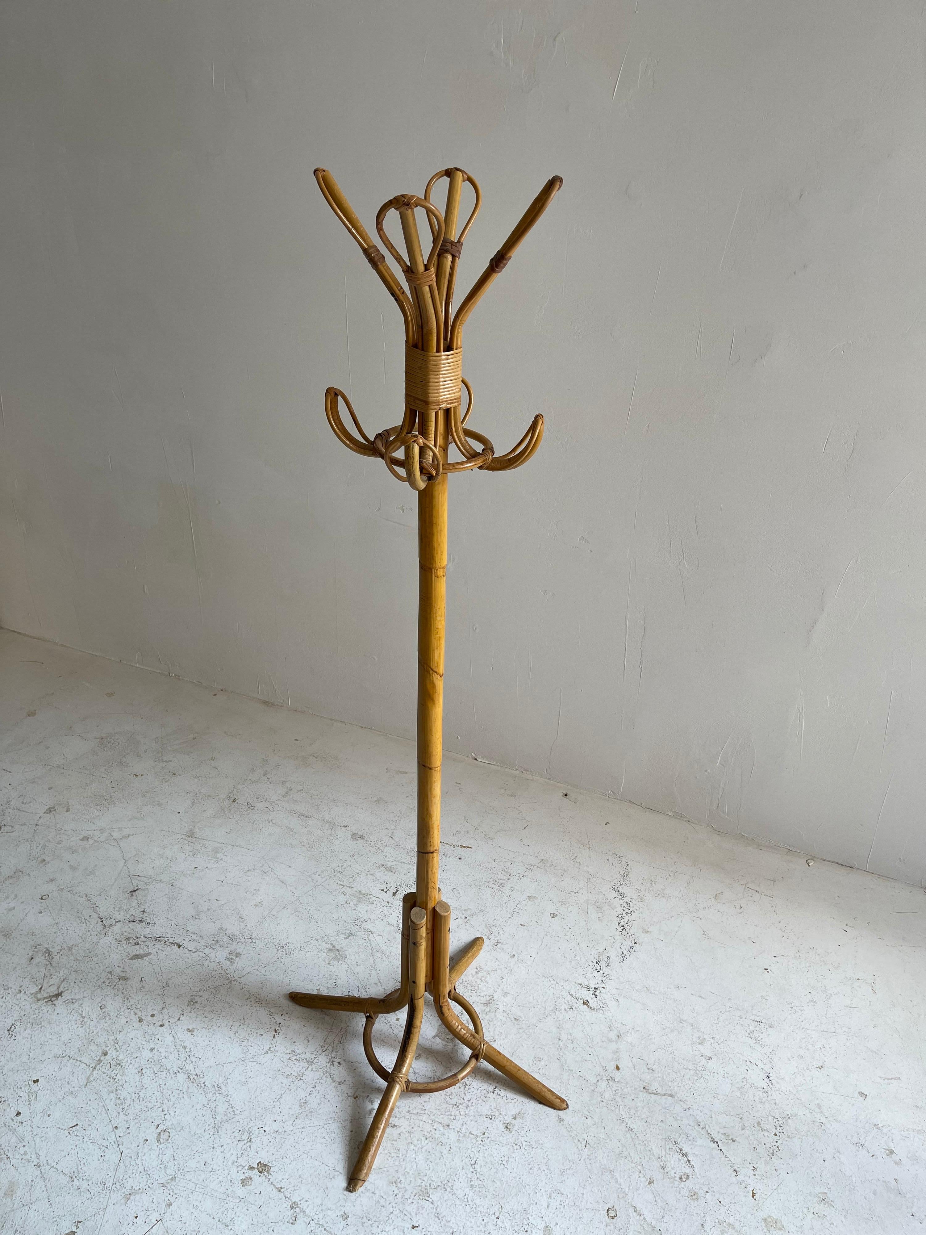 Bamboo Rattan Coat Stand, Italy, 1970 For Sale 1