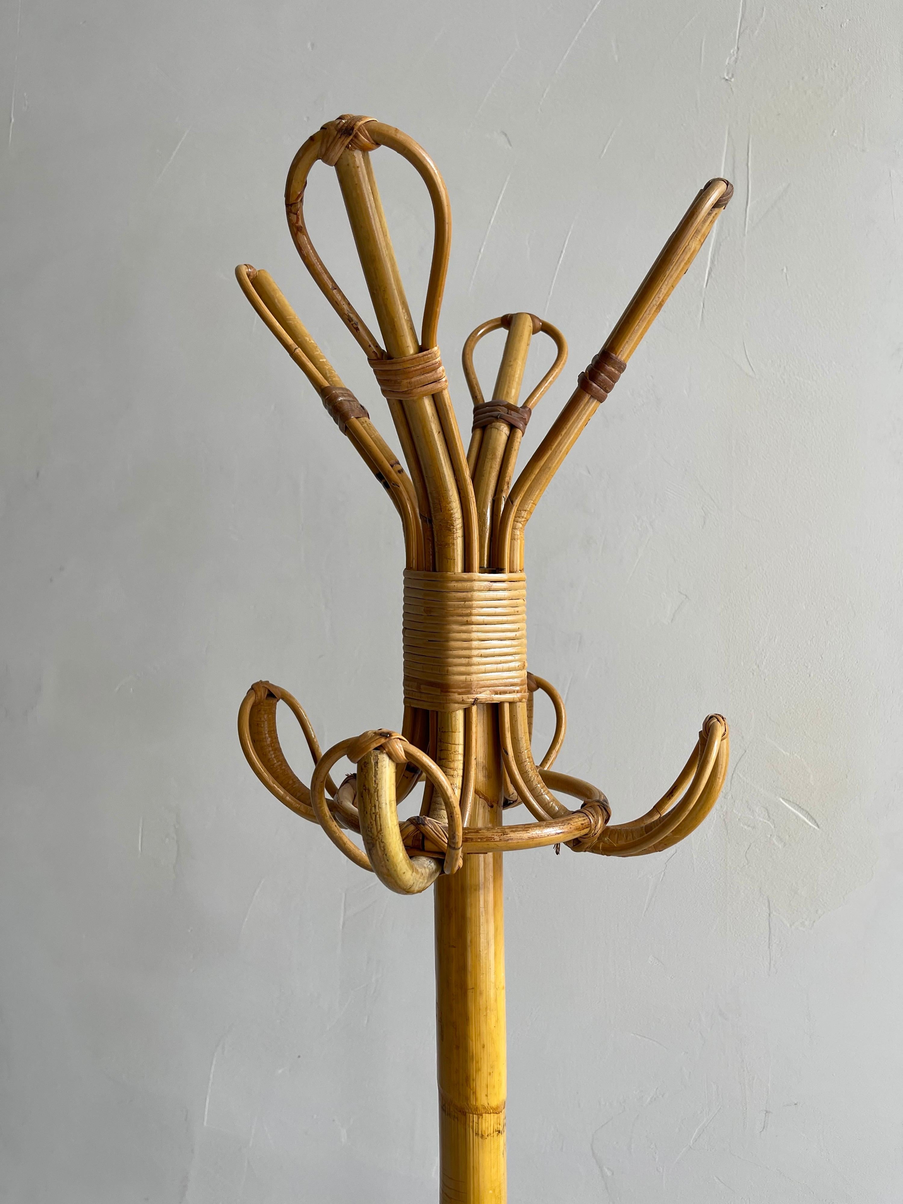 Bamboo Rattan Coat Stand, Italy, 1970 For Sale 2