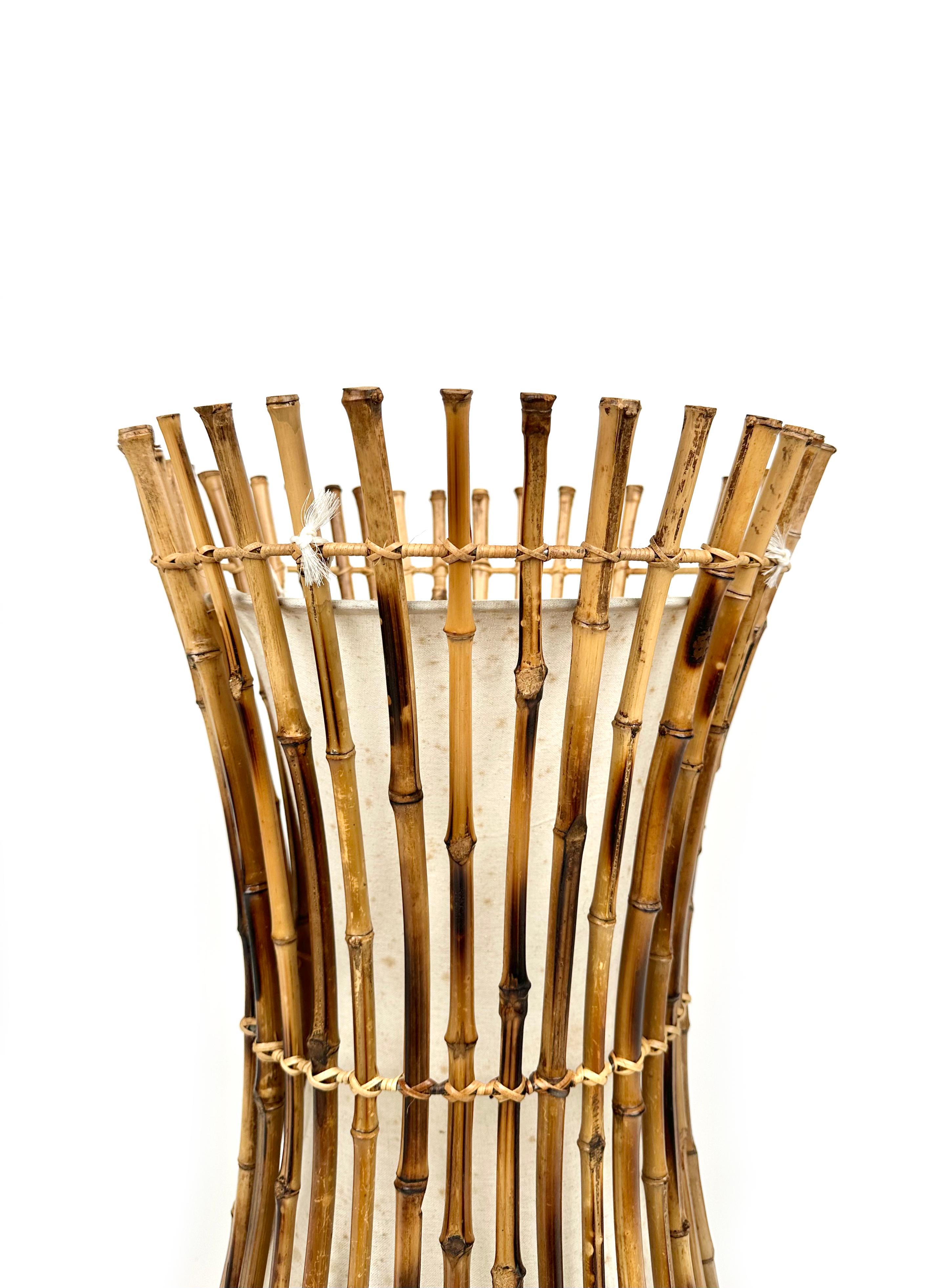 Bamboo, Rattan & Cotton Table or Floor Lamp Franco Albini Style, Italy, 1960s For Sale 4