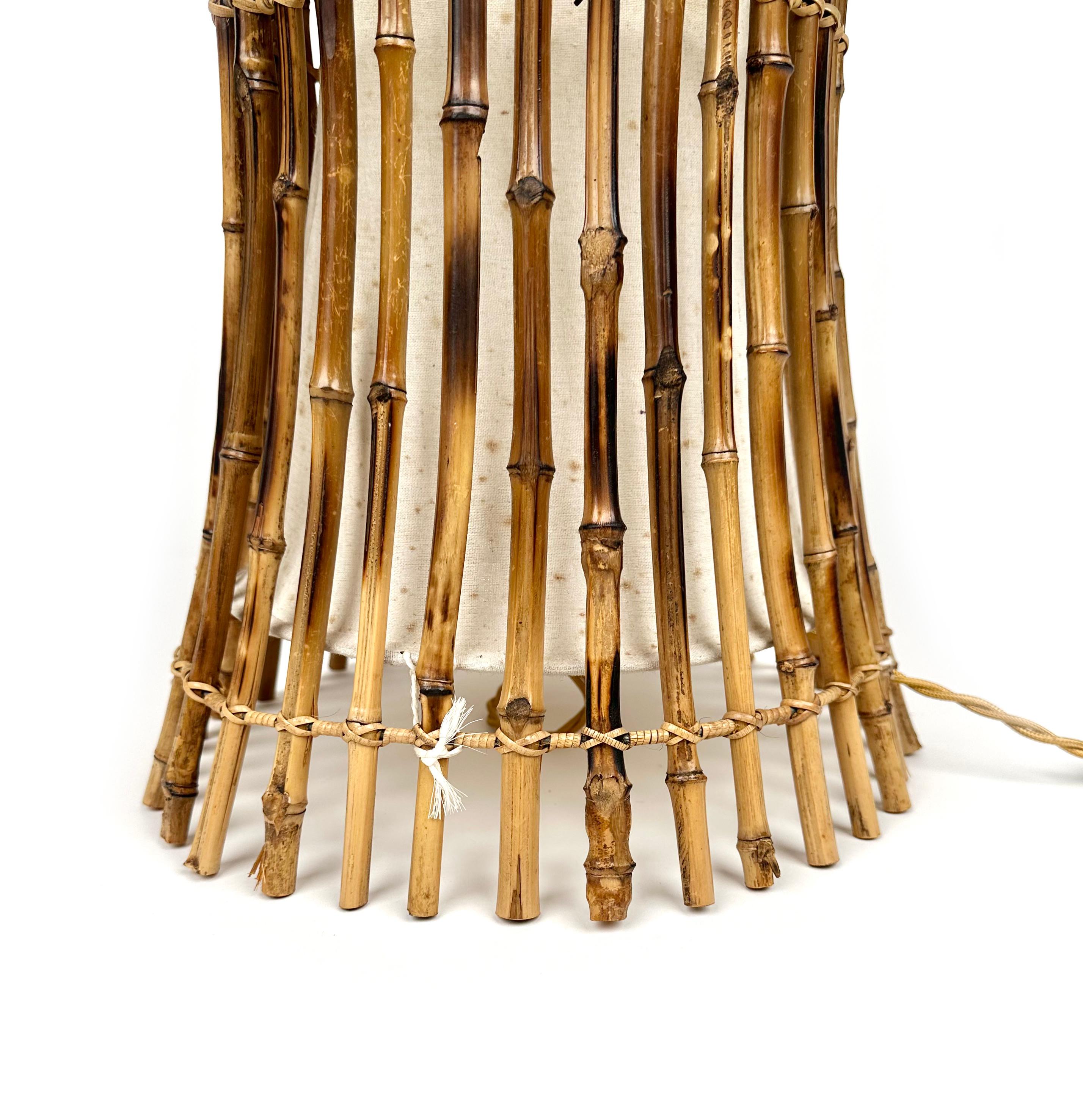 Lámpara de sobremesa o de pie de bambú, ratán y algodón Estilo Franco Albini, Italia, Años 60 en venta 4