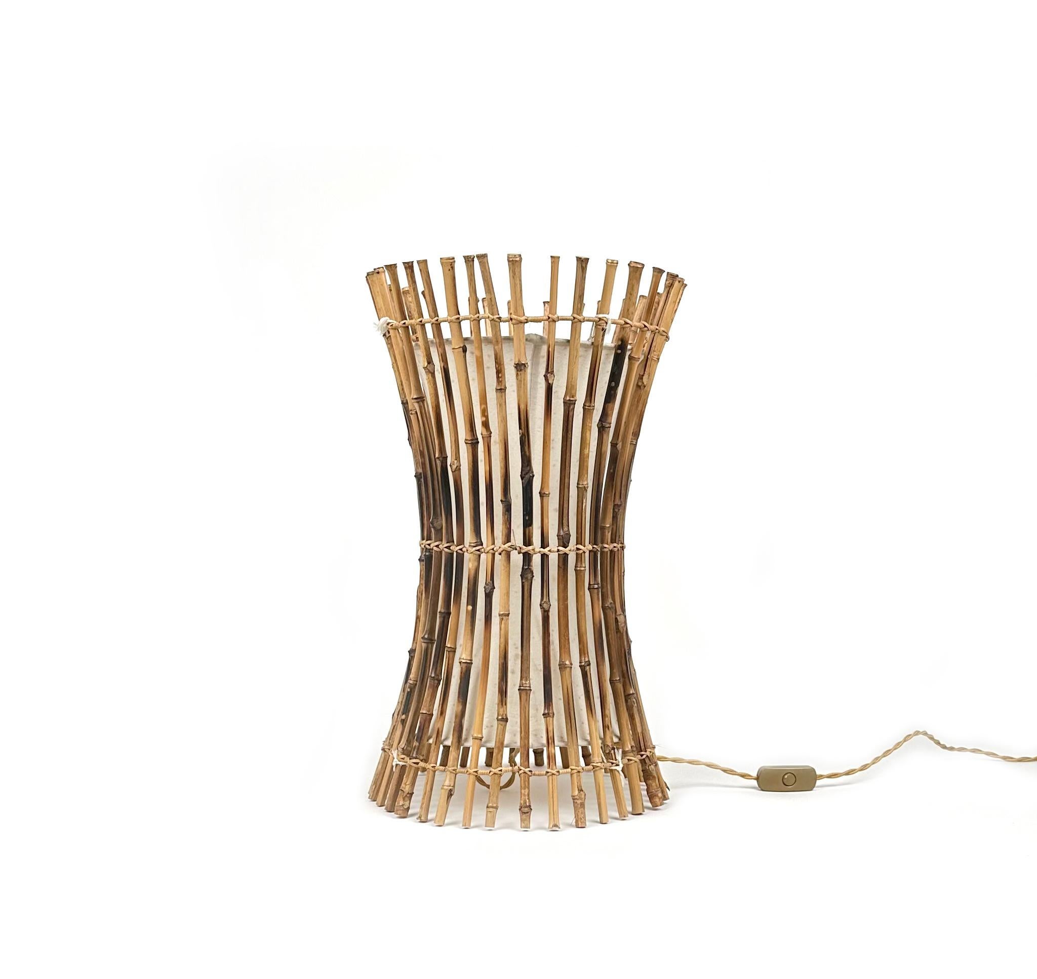 Mid-Century Modern Bamboo, Rattan & Cotton Table or Floor Lamp Franco Albini Style, Italy, 1960s For Sale
